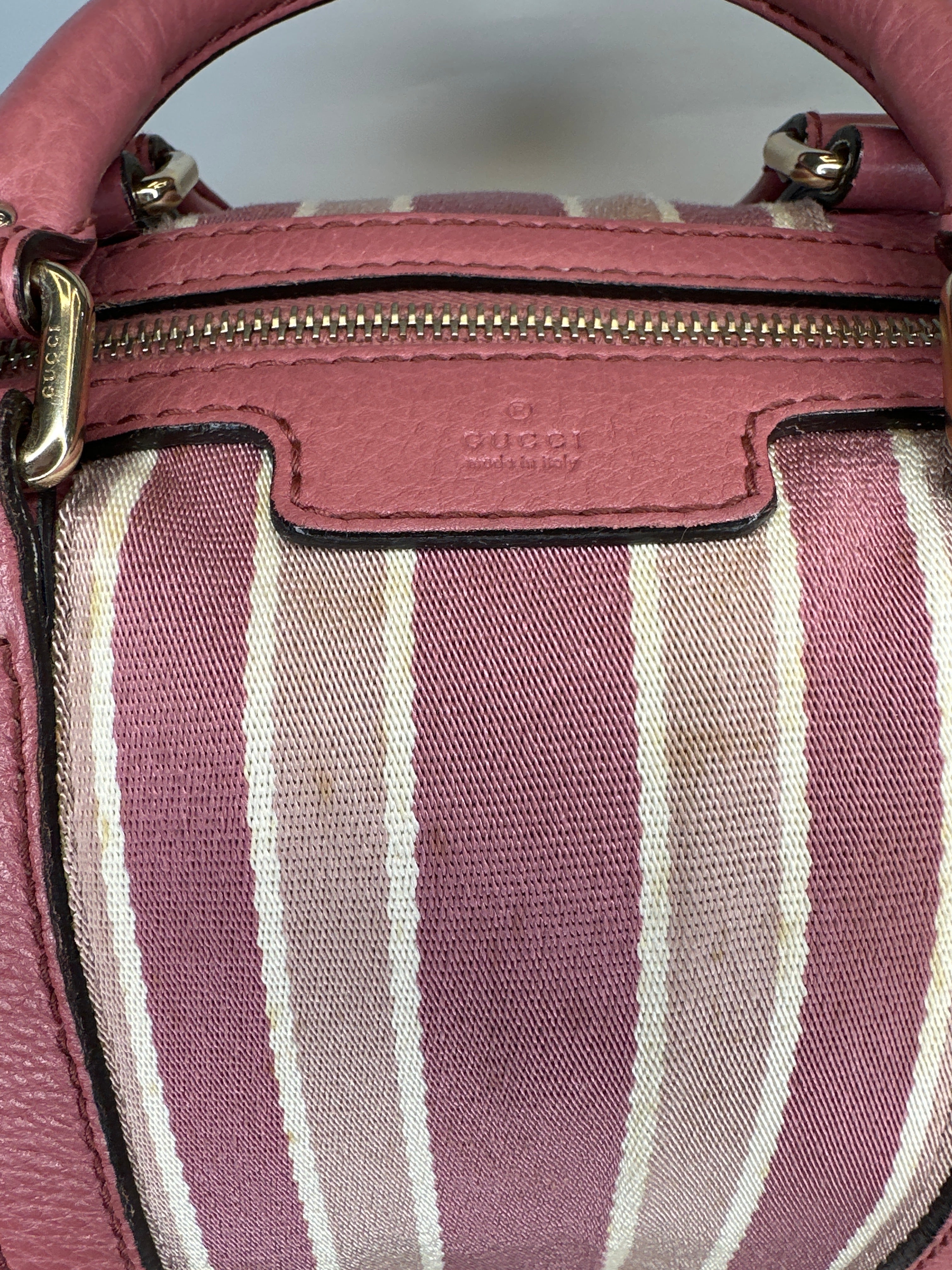 Vintage Gucci Rose Pink Leather Web Line Boston Speedy 2way Tote Bag with COA