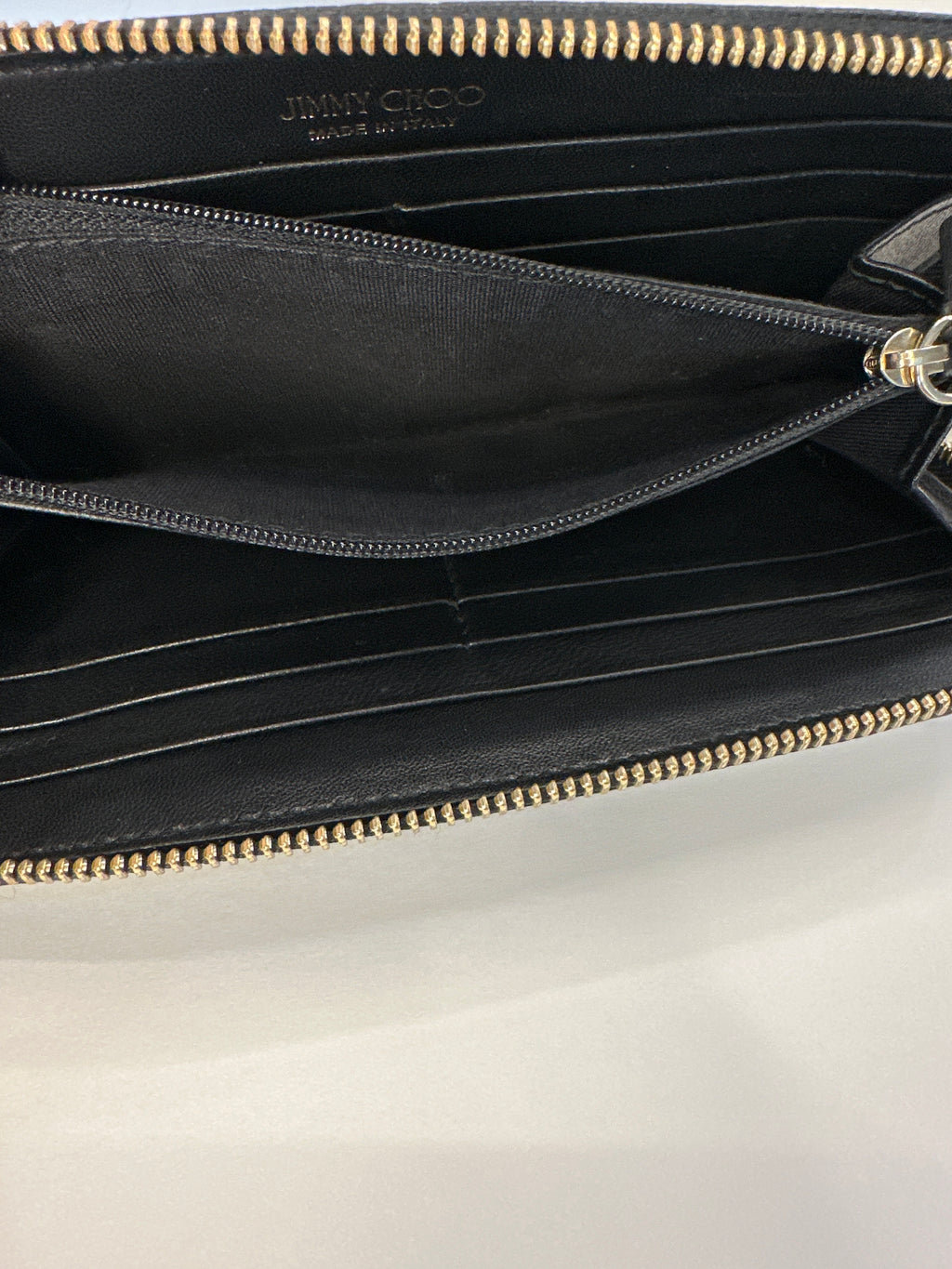 Jimmy Choo star embossed leather zip around wallet with paperwork