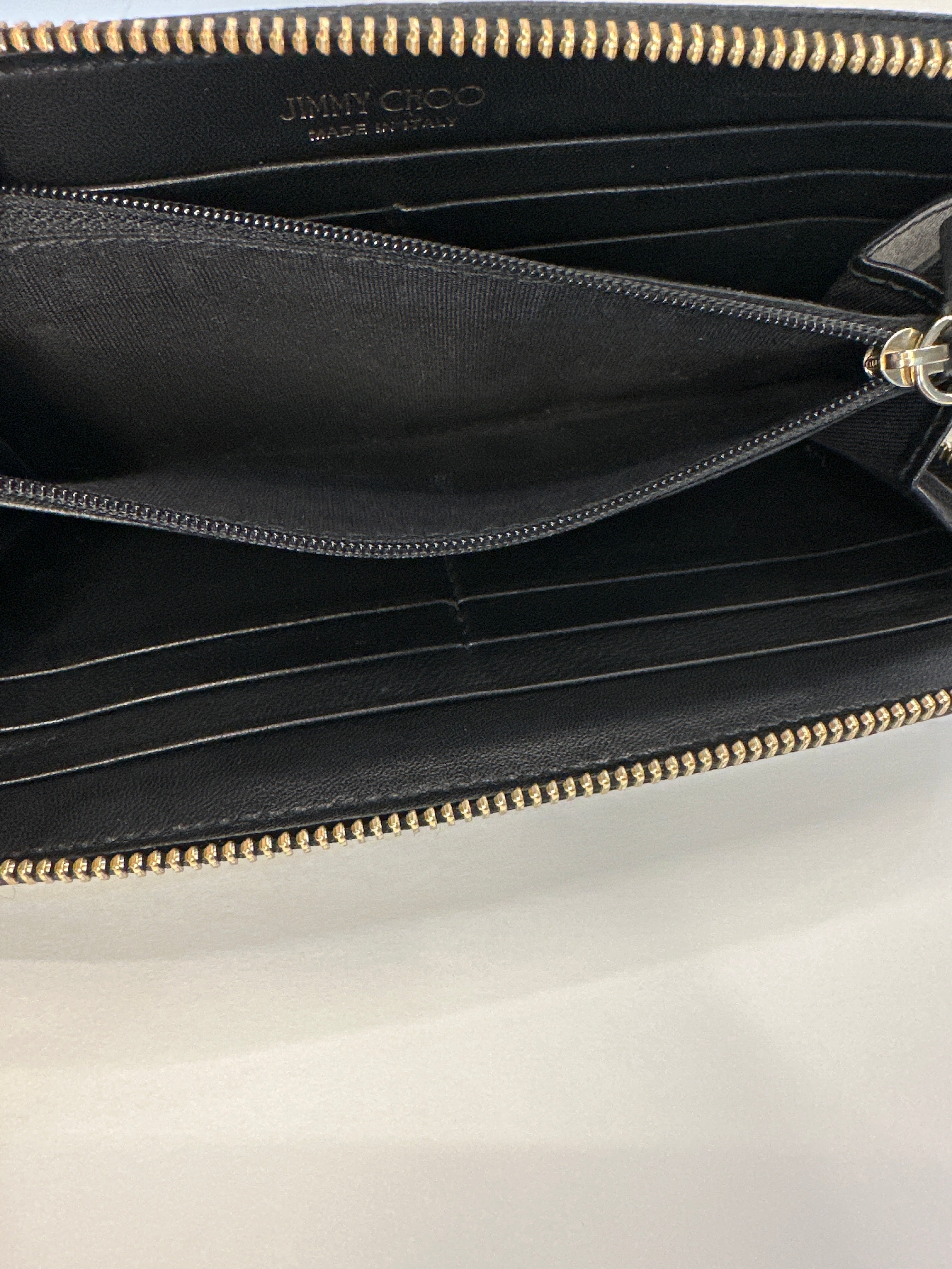 Jimmy Choo star embossed leather zip around wallet with paperwork