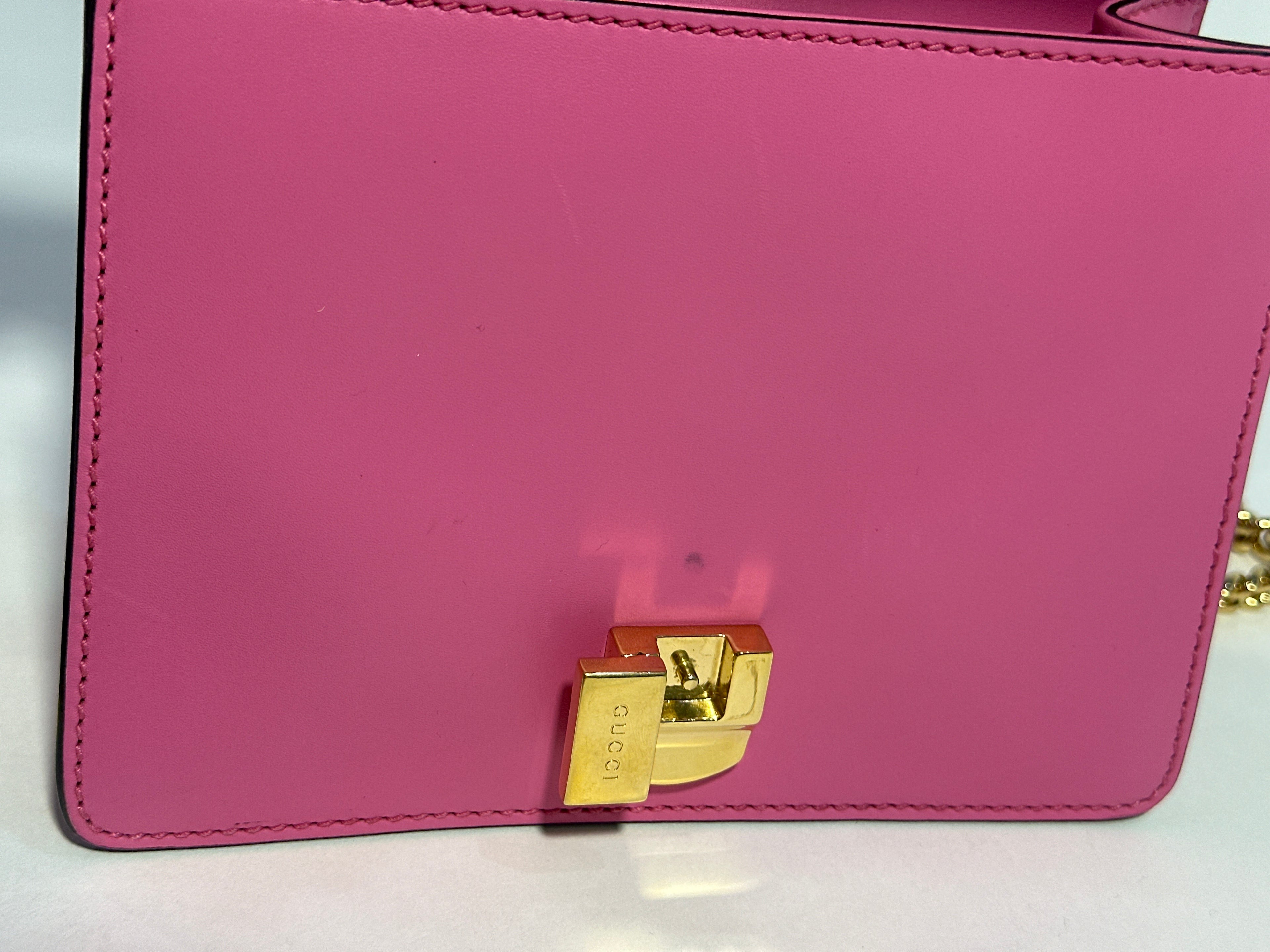 Gucci Pink Leather Mini Sylvie Chain Shoulder Bag