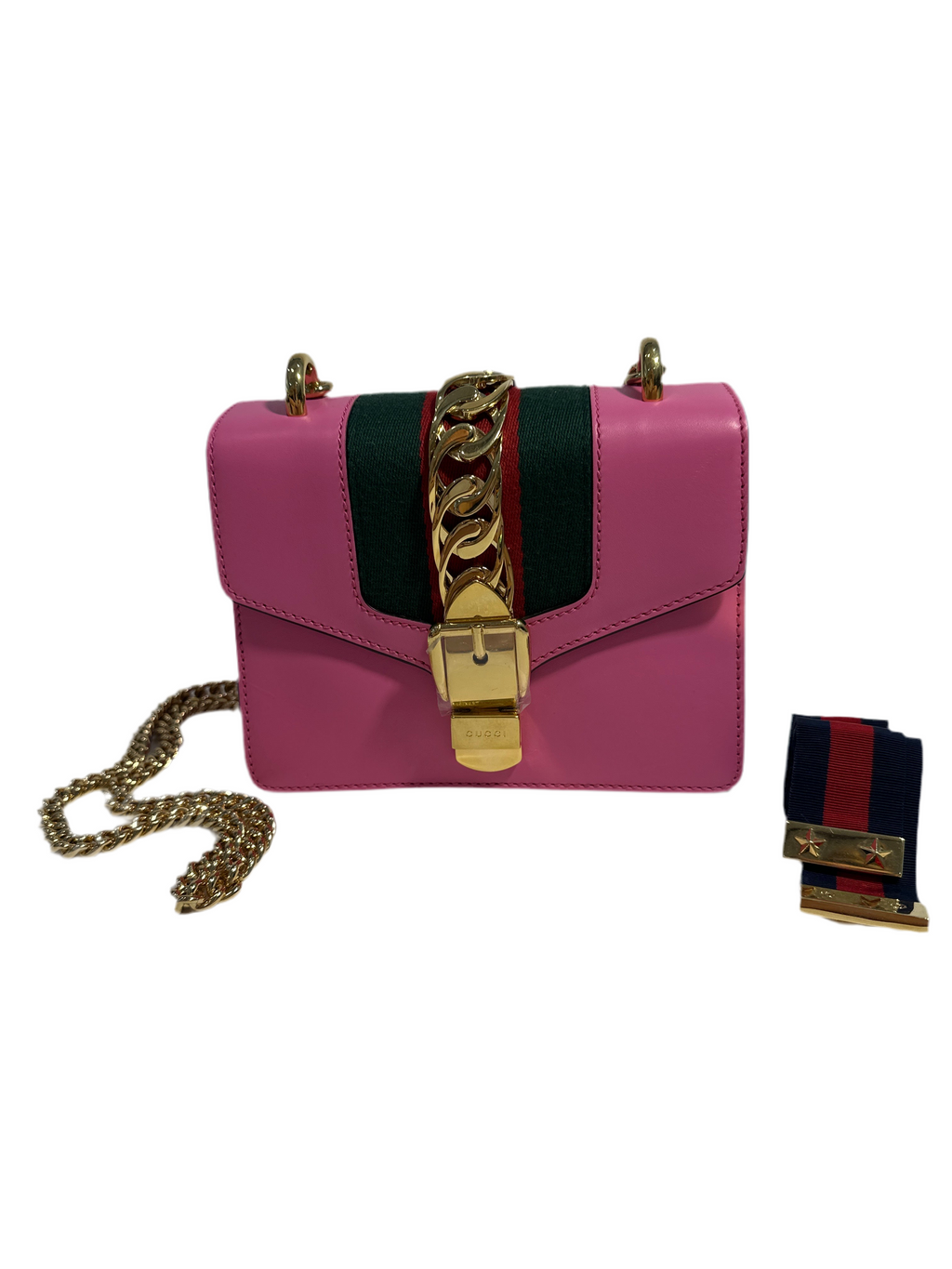 Gucci Pink Leather Mini Sylvie Chain Shoulder Bag