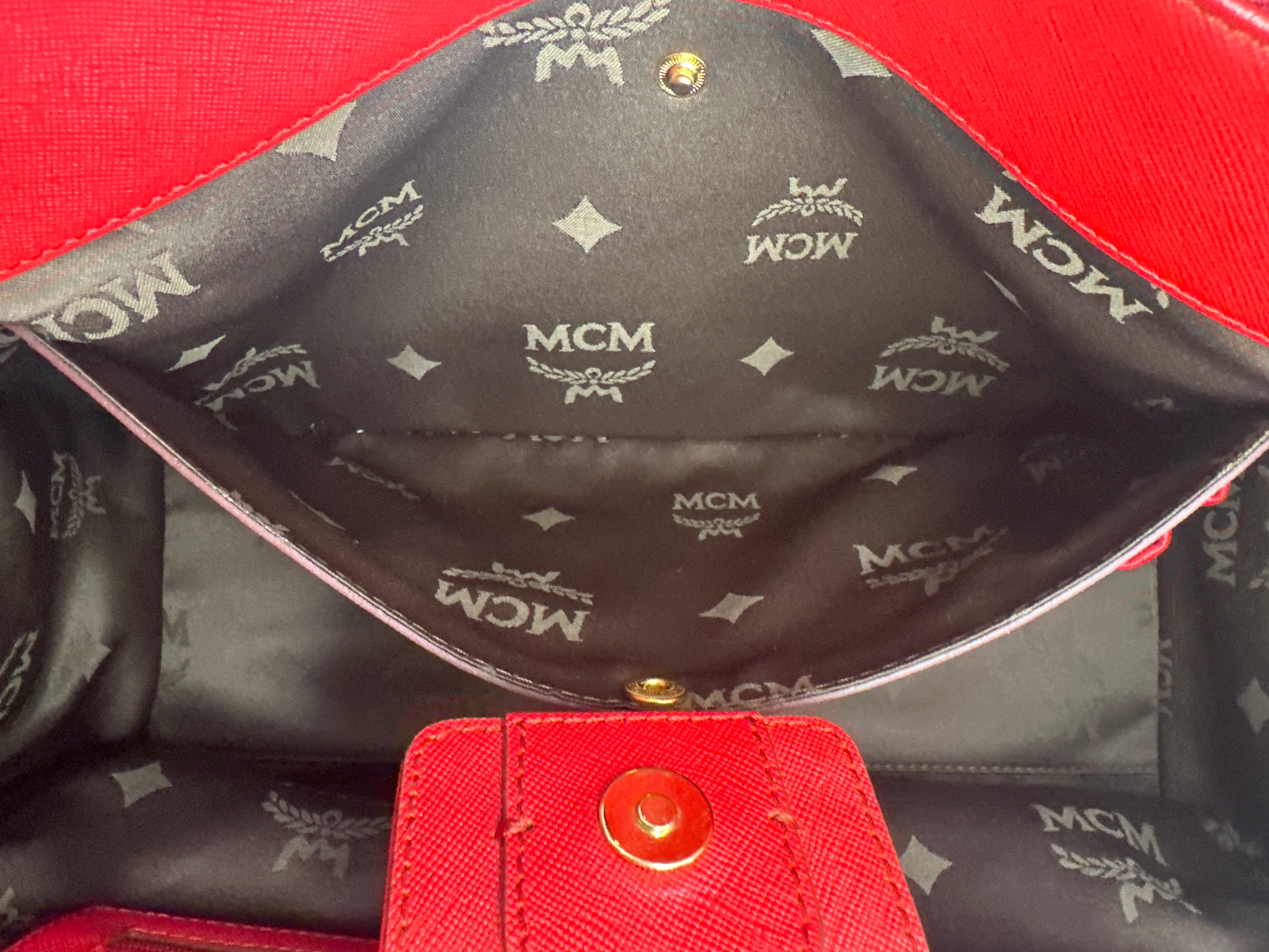 MCM Red Horizontal Double Zip Tote
