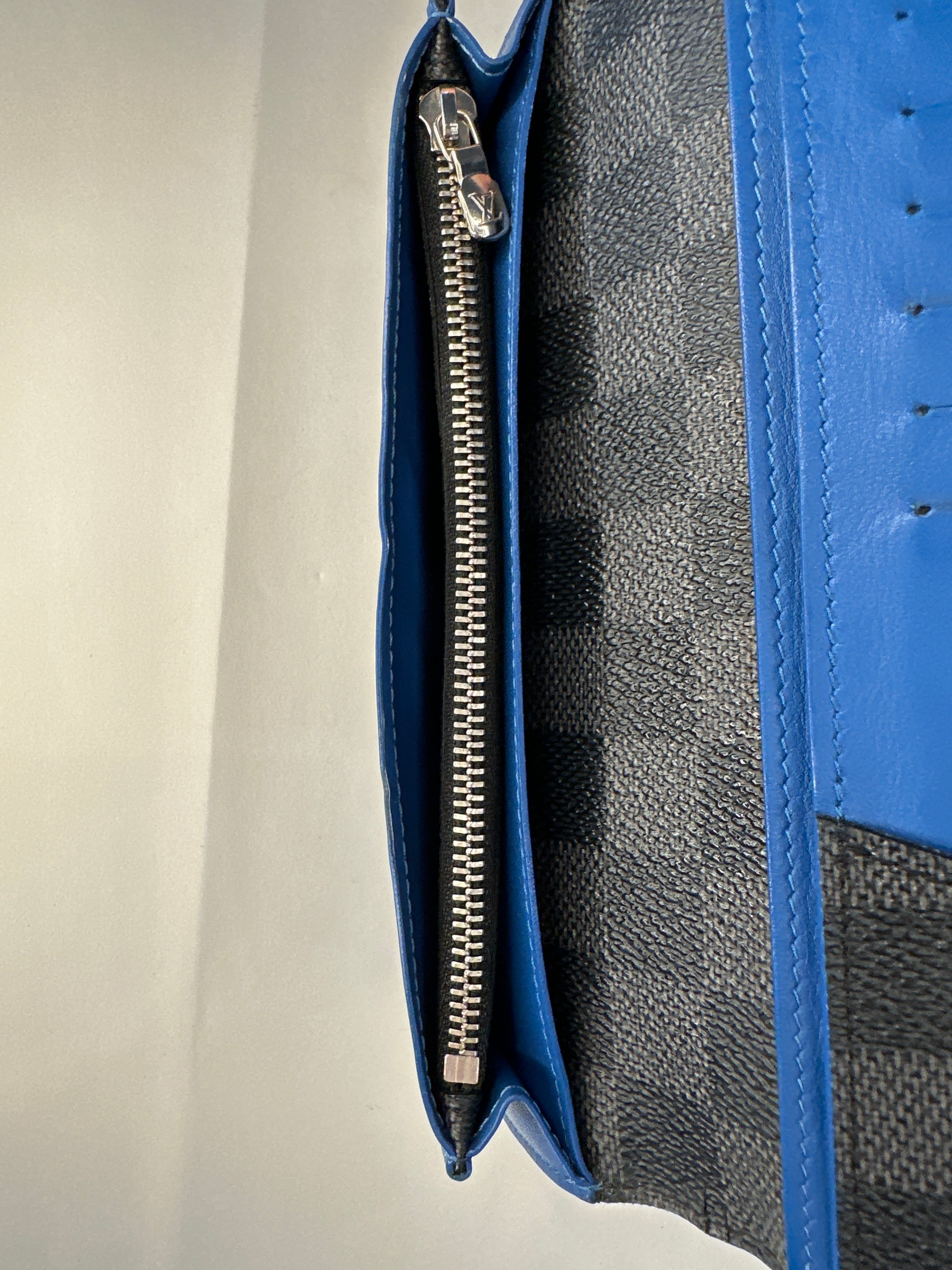 Louis Vuitton Damier Graphite Brazza Blue Gray Long Wallet