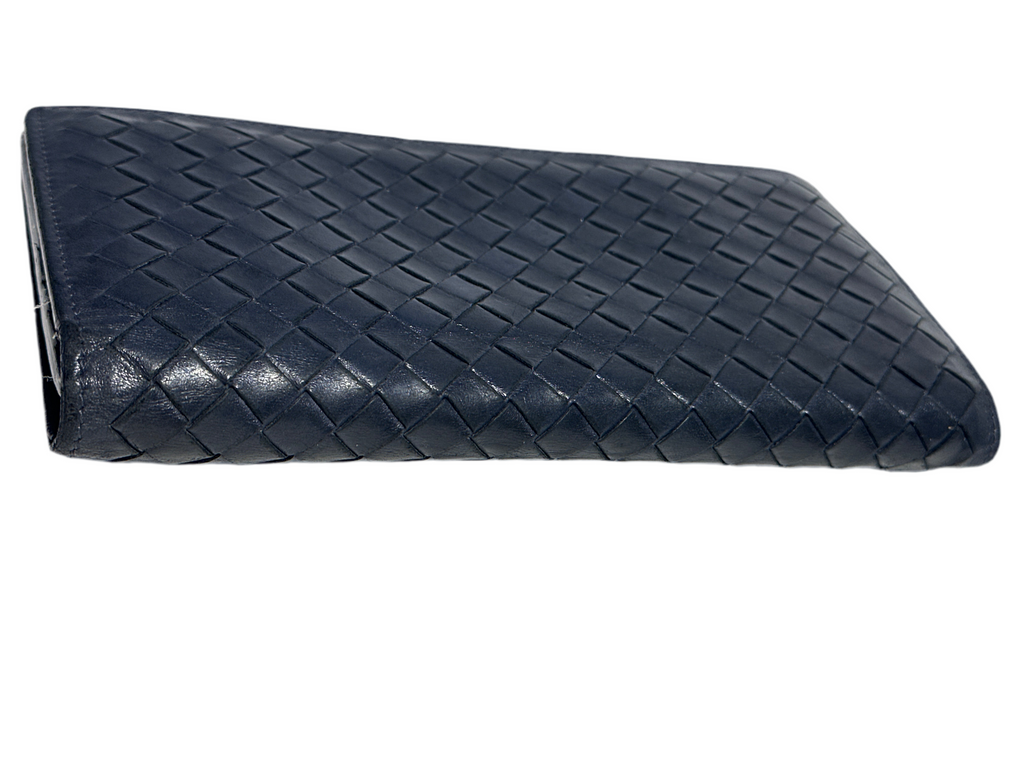Bottega Veneta Woven Leather Clutch Wallet Navy