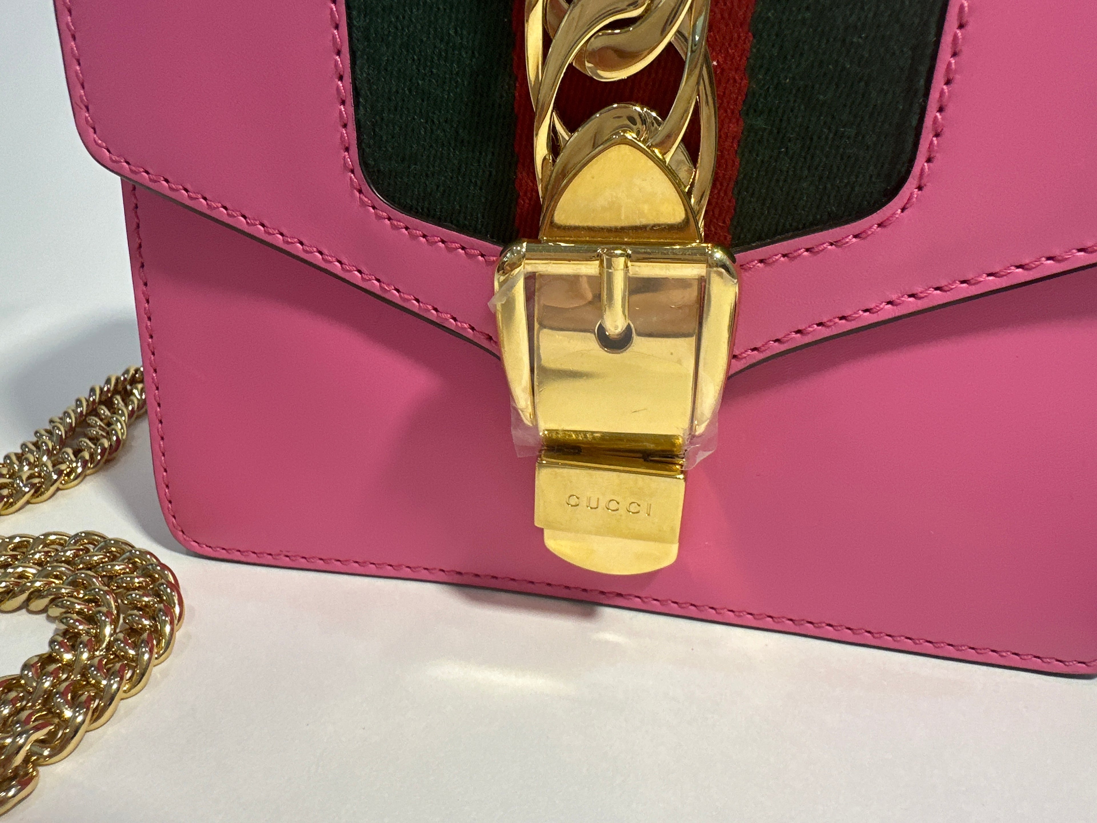 Gucci Pink Leather Mini Sylvie Chain Shoulder Bag