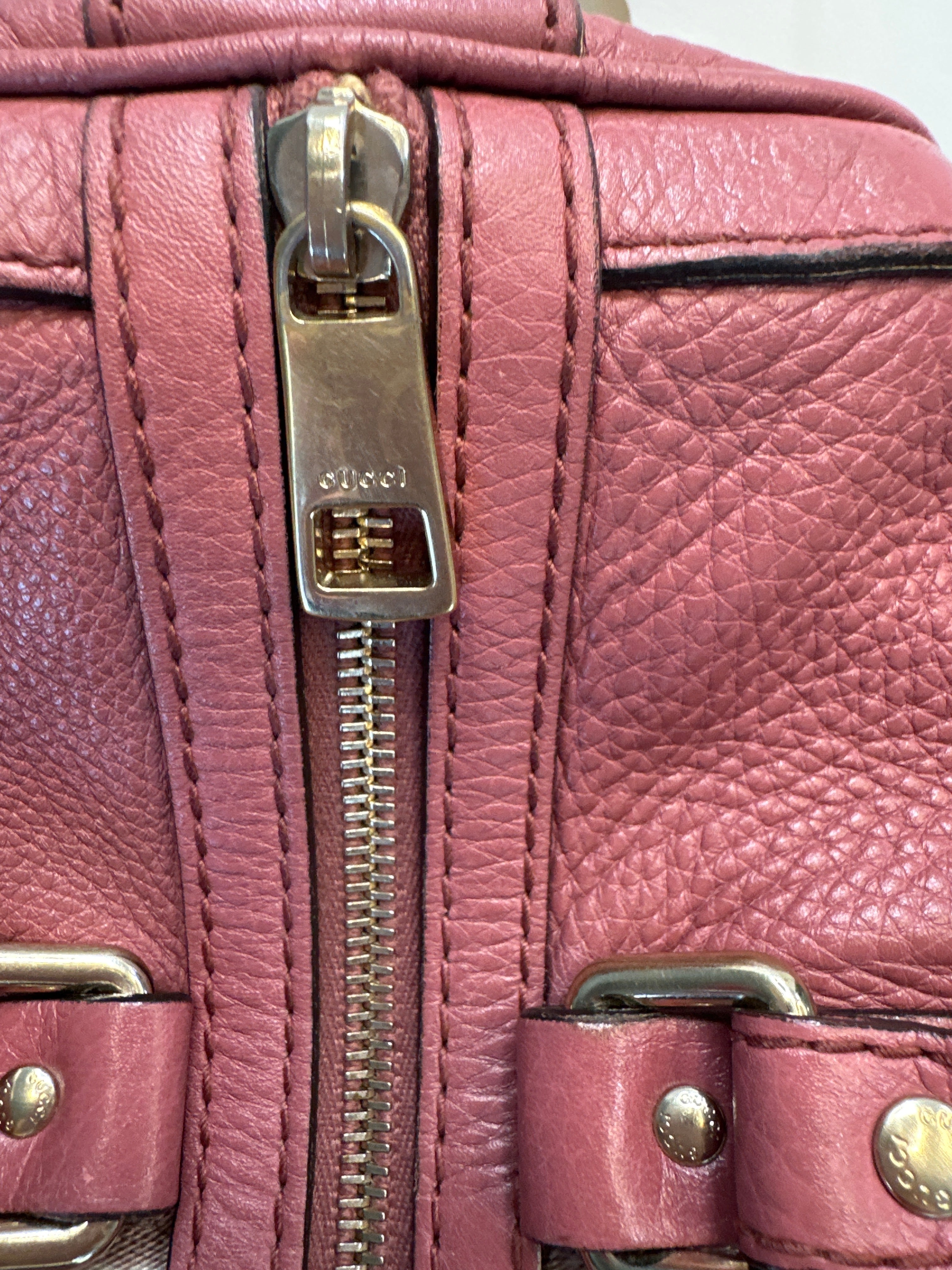 Vintage Gucci Rose Pink Leather Web Line Boston Speedy 2way Tote Bag with COA