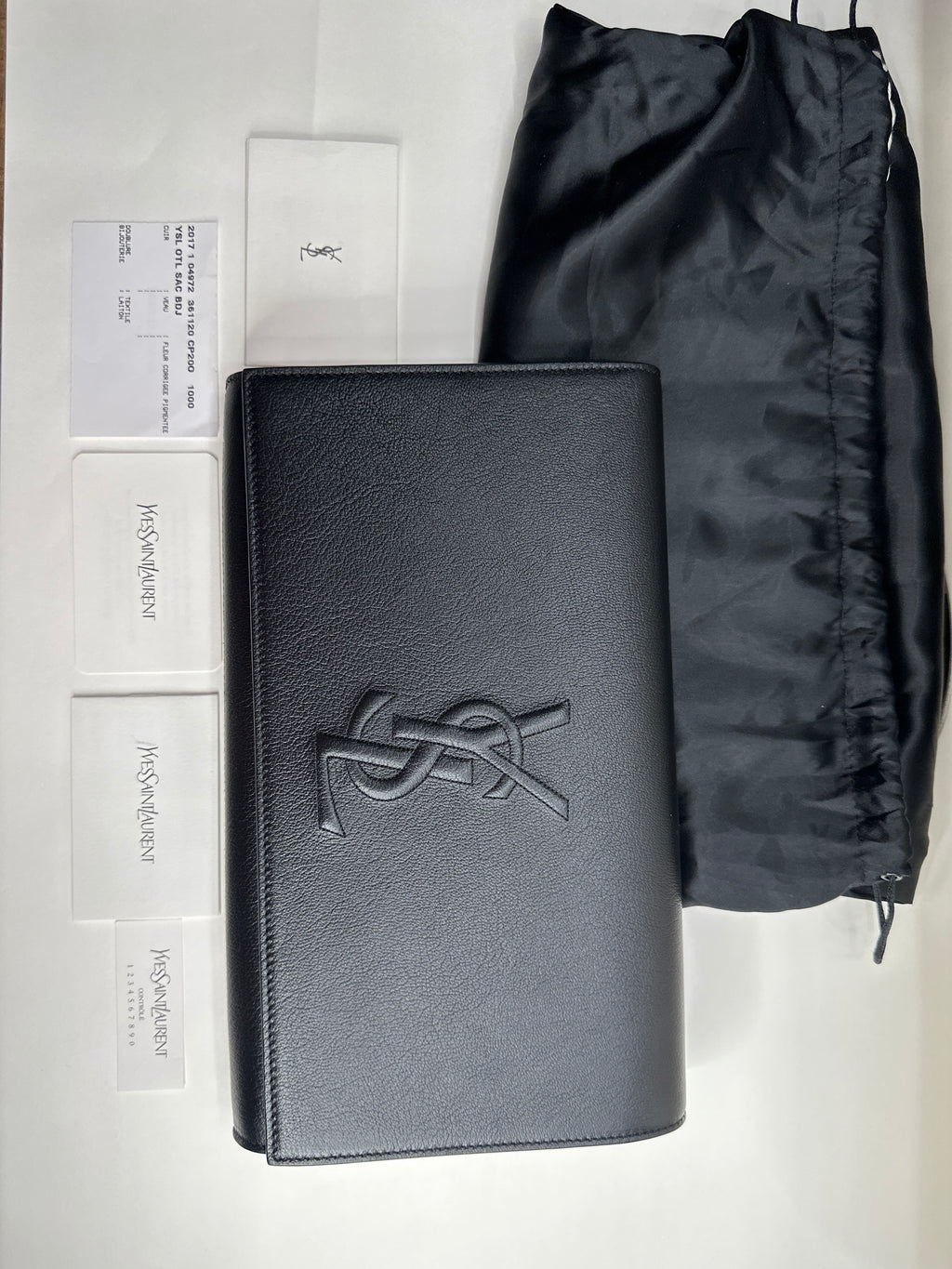 Saint Laurent Womens Monogram Leather Belle De Jour Clutch Handbag Black