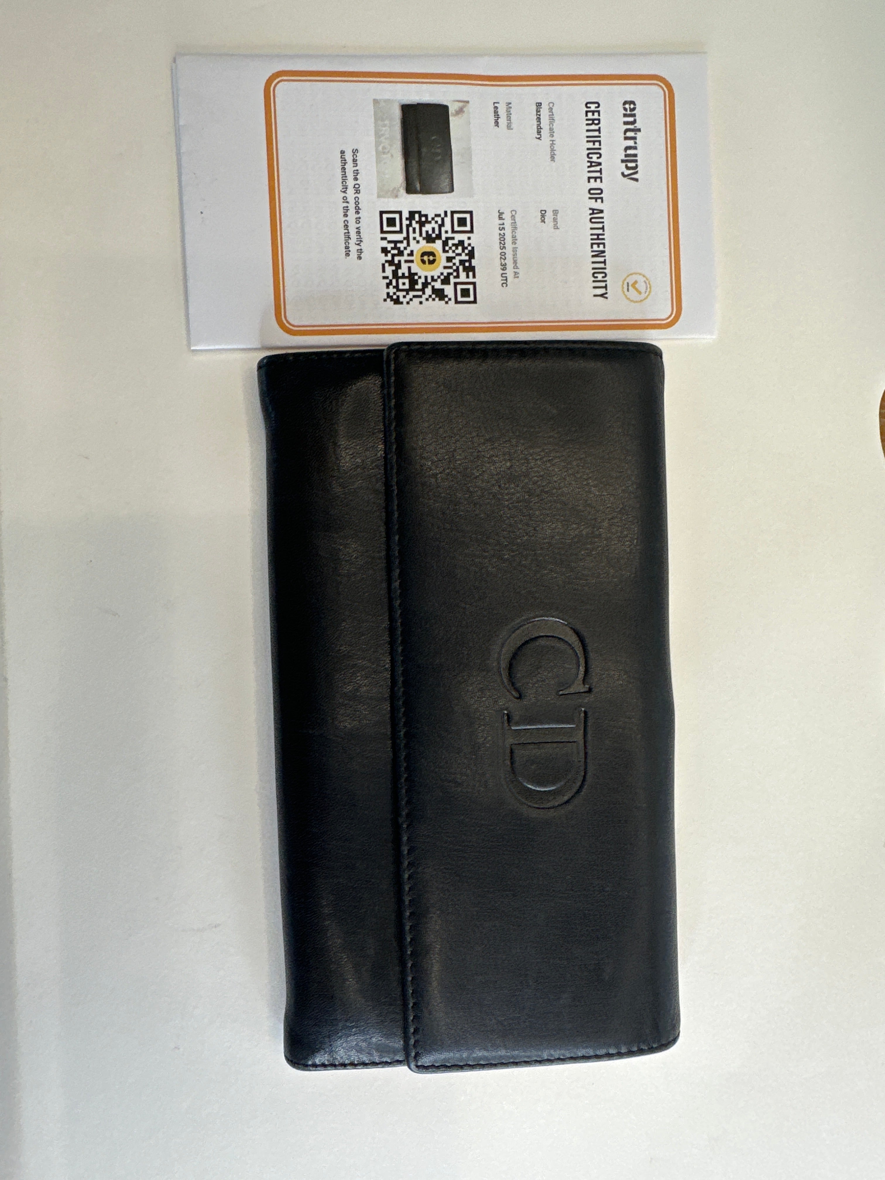 Christian Dior Black Leather Logo Long Wallet