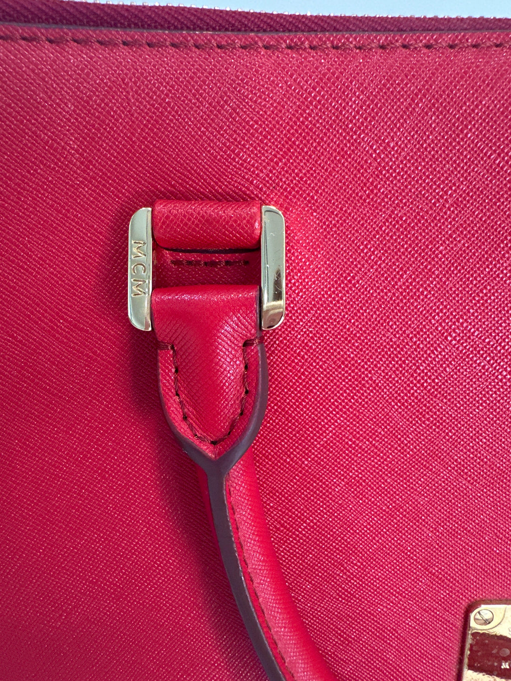 MCM Red Horizontal Double Zip Tote