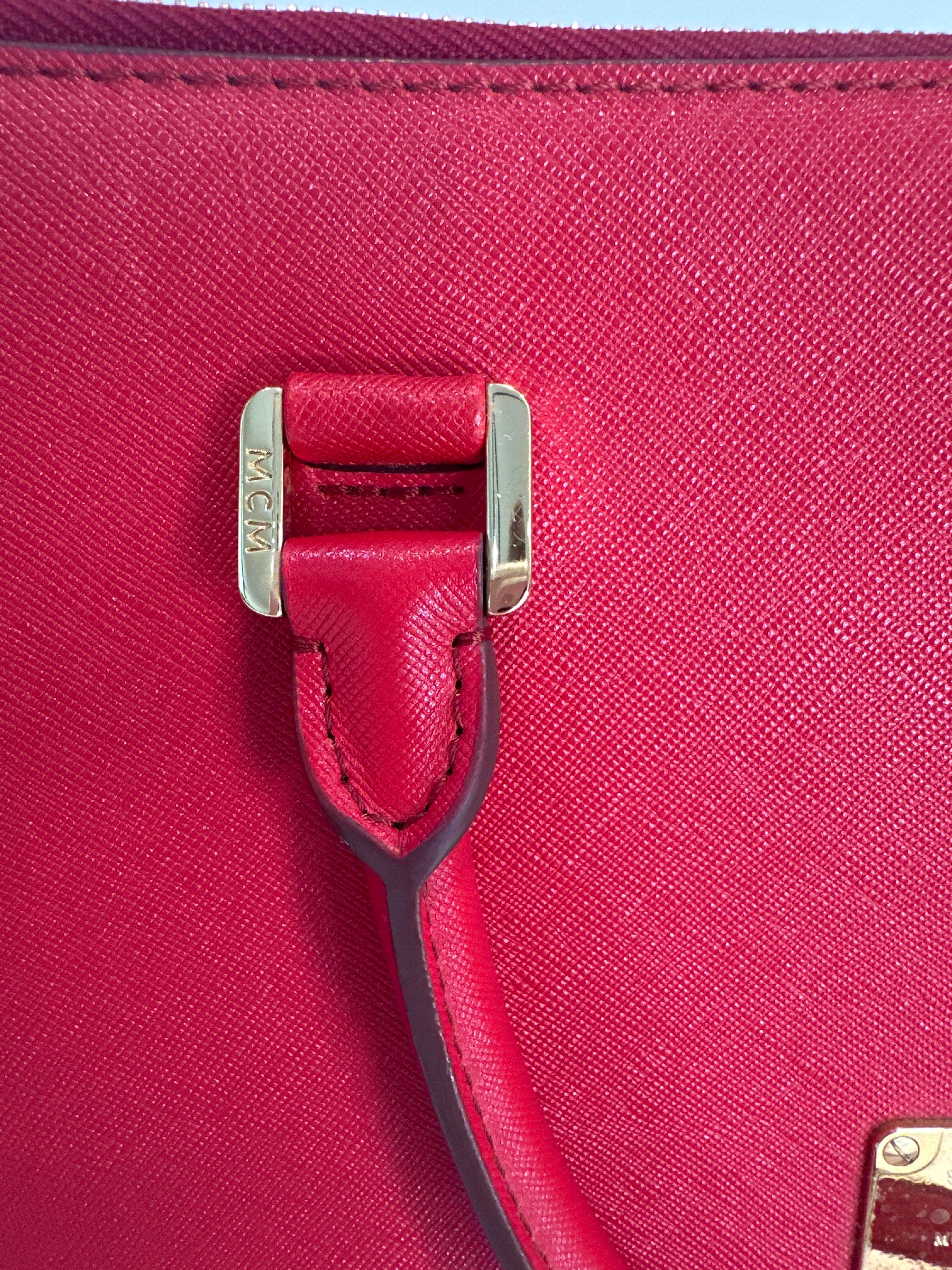 MCM Red Horizontal Double Zip Tote