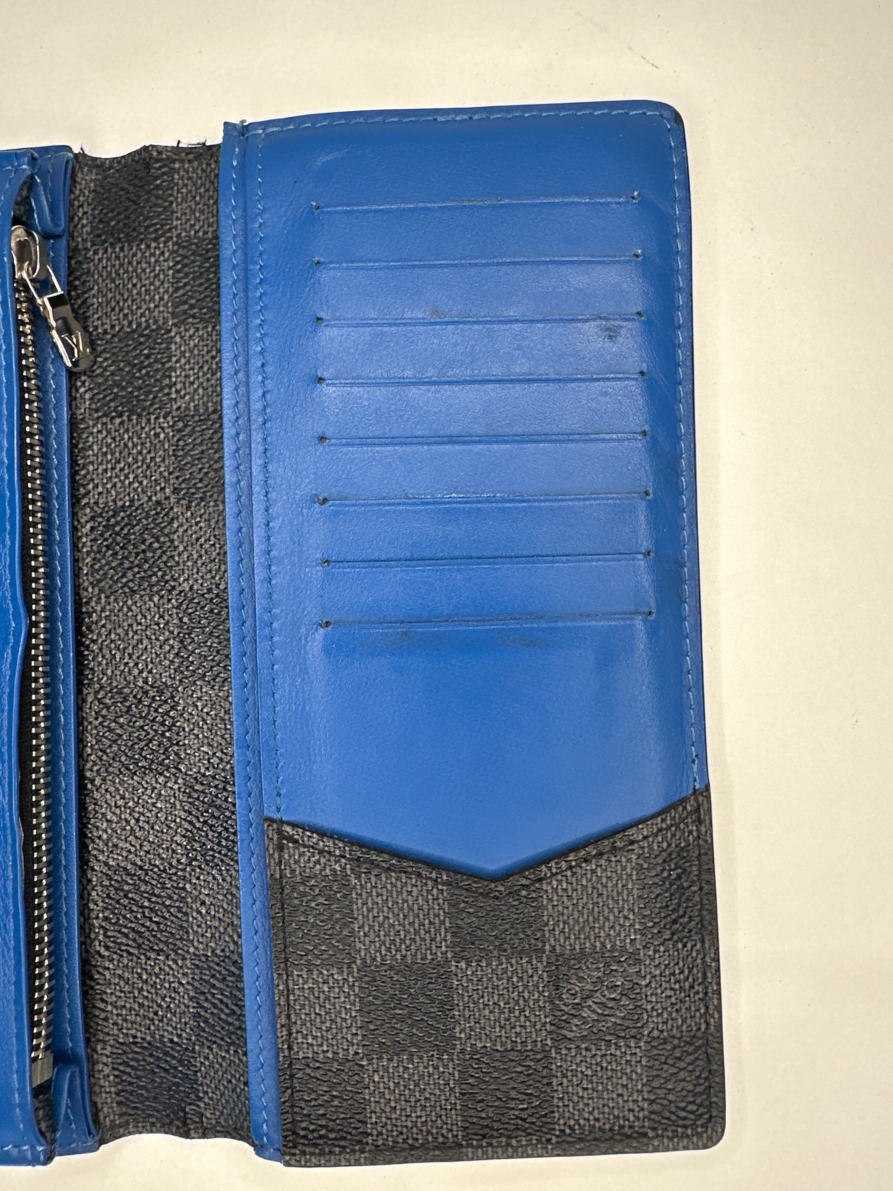 Louis Vuitton Damier Graphite Brazza Blue Gray Long Wallet