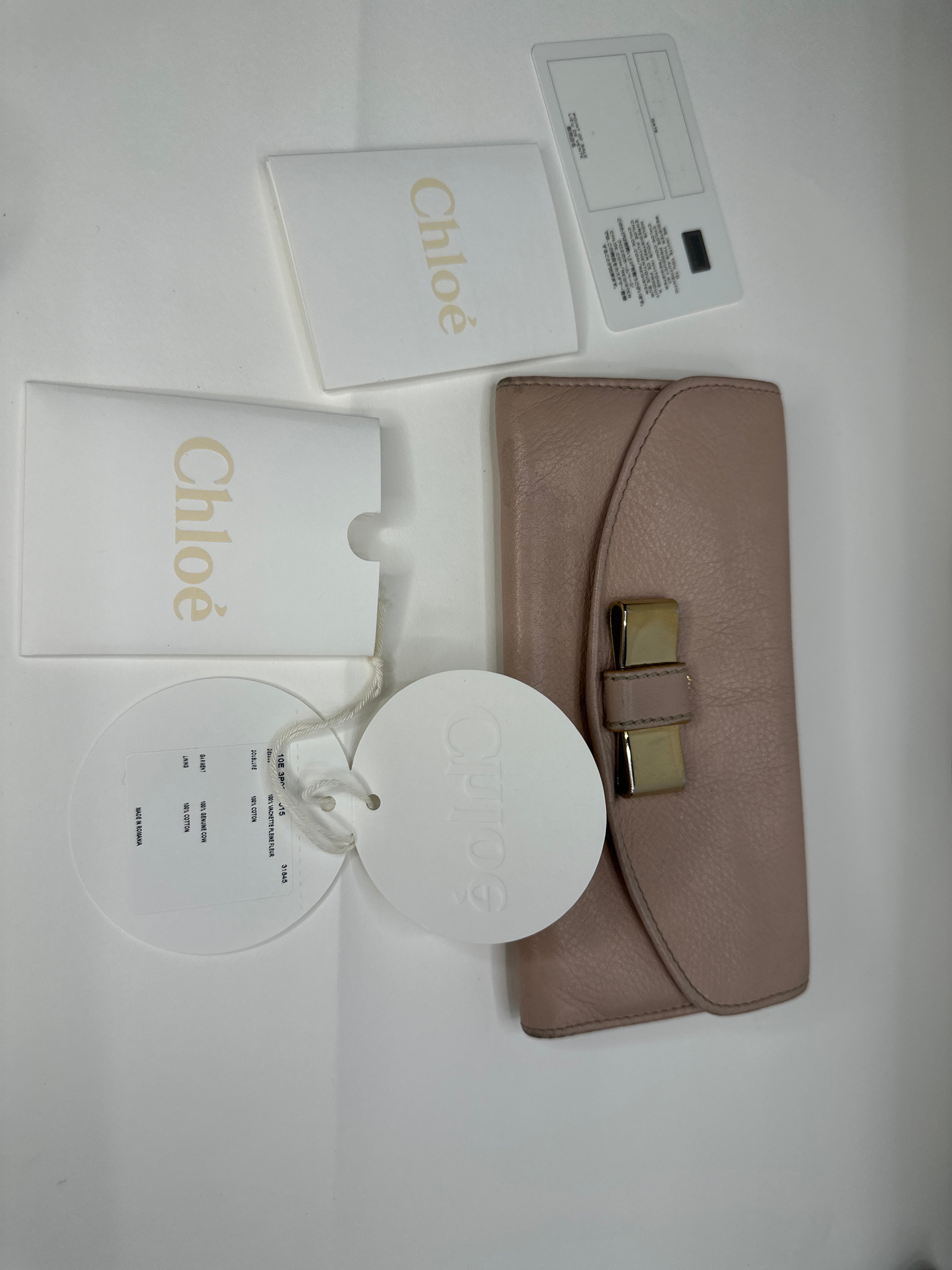 Chloé Taupe Snap Bow Leather Long Wallet