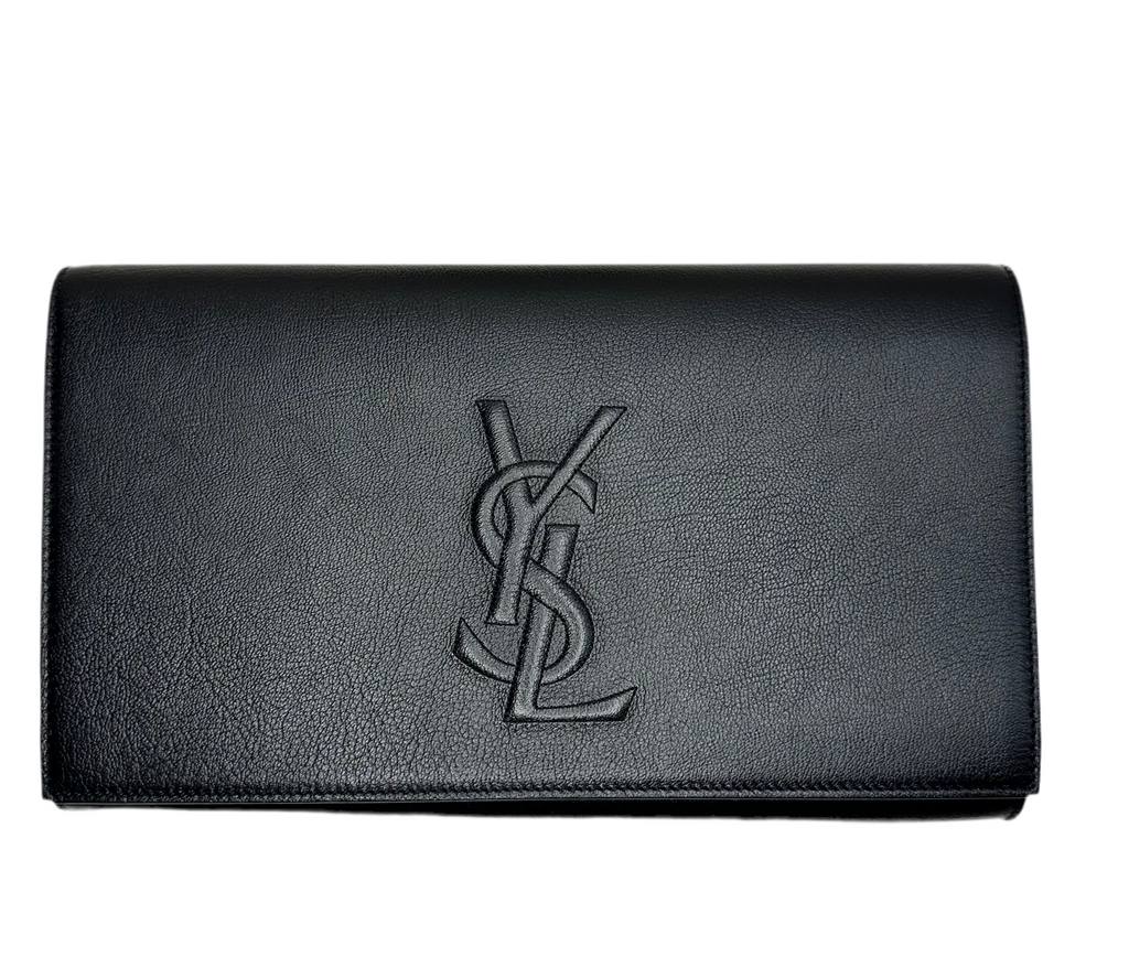 Saint Laurent Womens Monogram Leather Belle De Jour Clutch Handbag Black