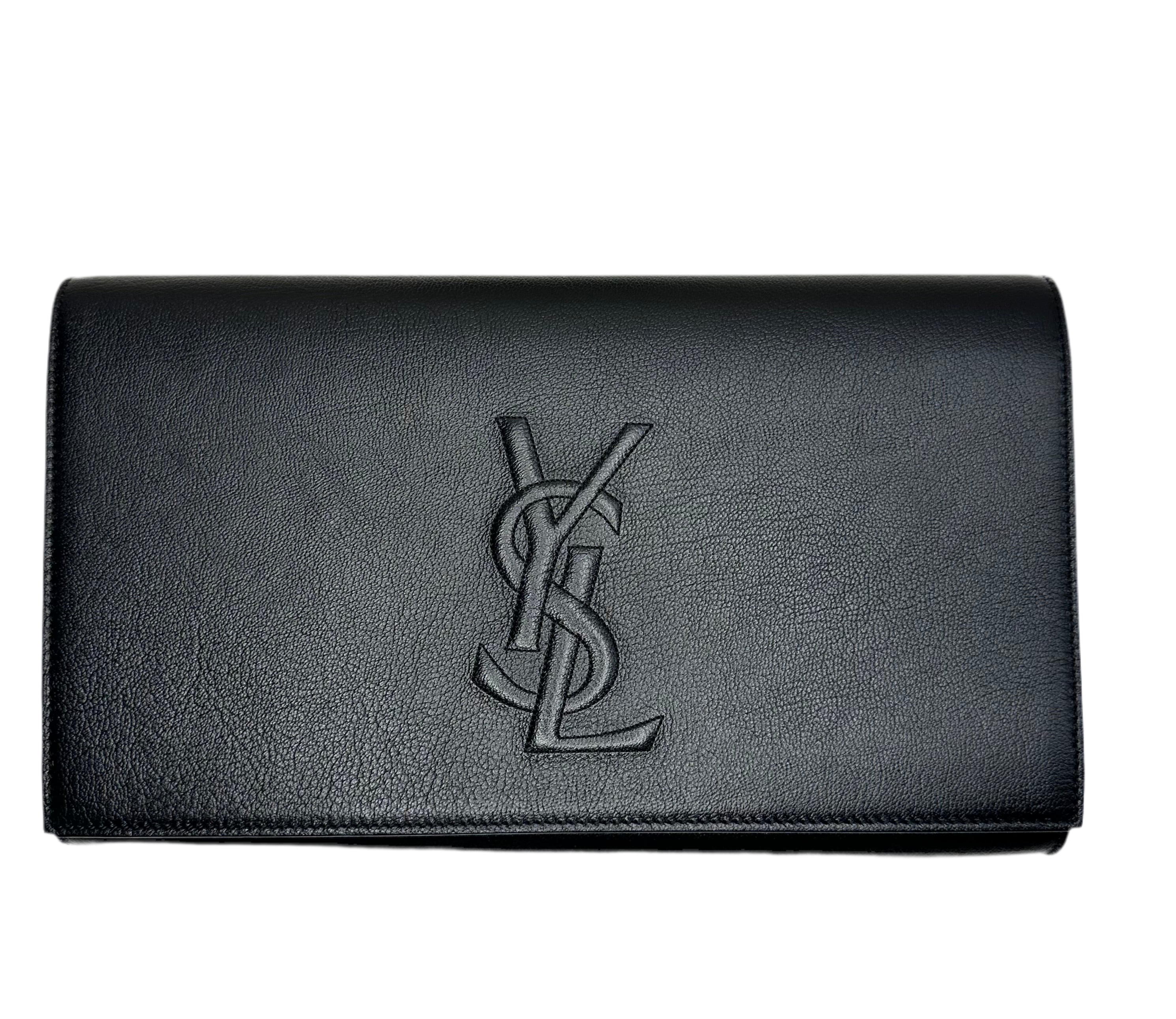 Saint Laurent Womens Monogram Leather Belle De Jour Clutch Handbag Black