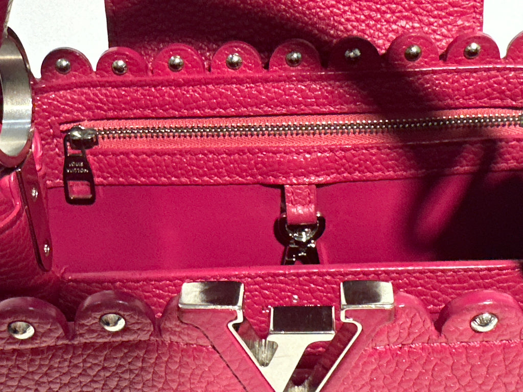 Louis Vuitton Taurillon Lace Croquets Capucines BB Groseille