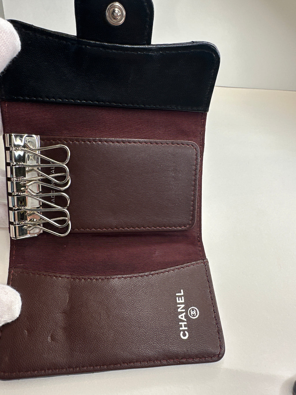 Vintage Chanel Classic Black Lambskin 6-Ring Key Holder with Silver Hardware