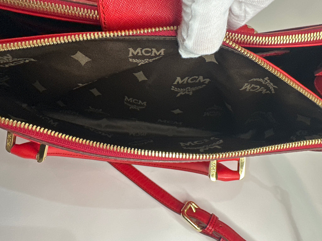MCM Red Horizontal Double Zip Tote