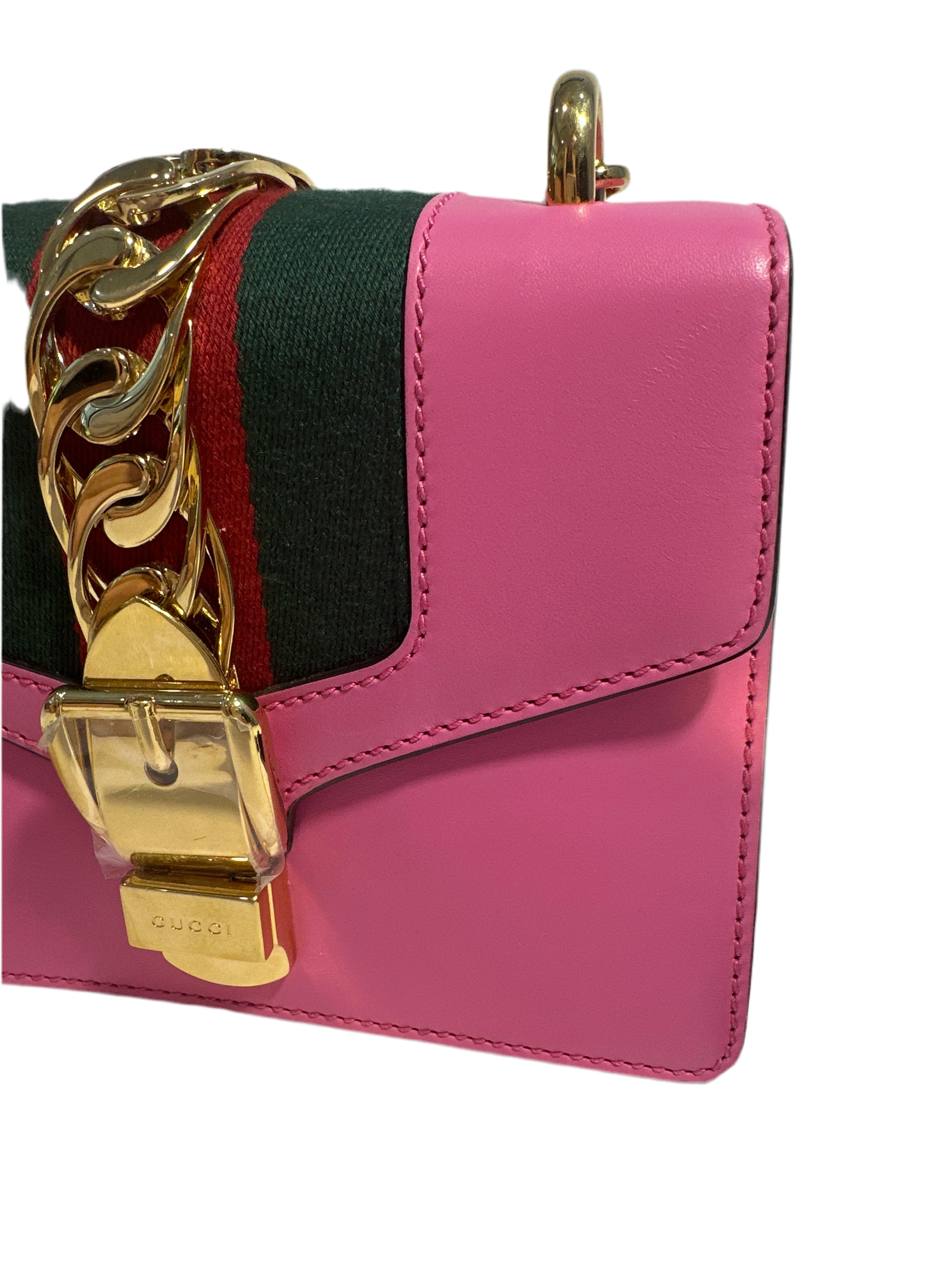 Gucci Pink Leather Mini Sylvie Chain Shoulder Bag