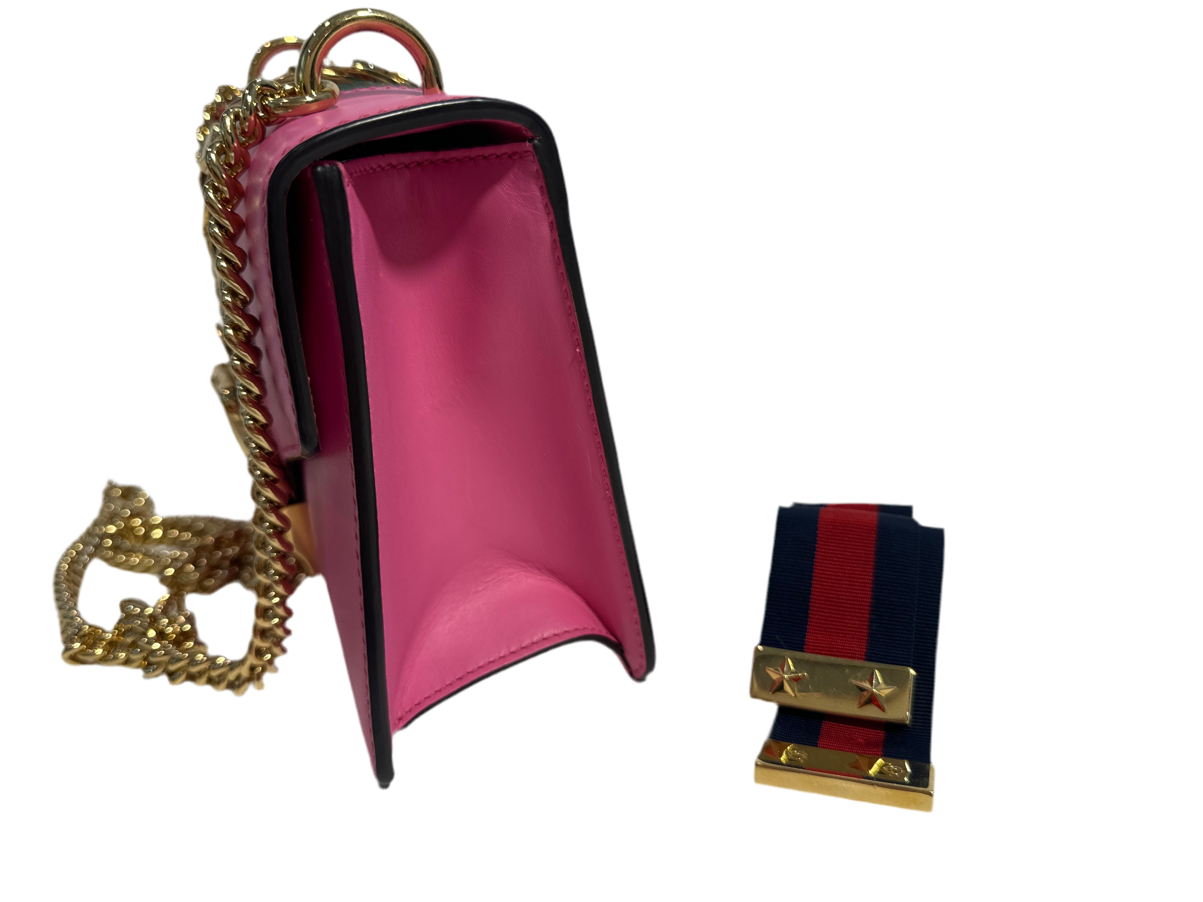 Gucci Pink Leather Mini Sylvie Chain Shoulder Bag