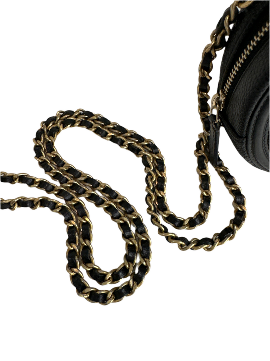 Chanel Filigree Round Clutch with Chain – Mini Quilted Caviar Leather