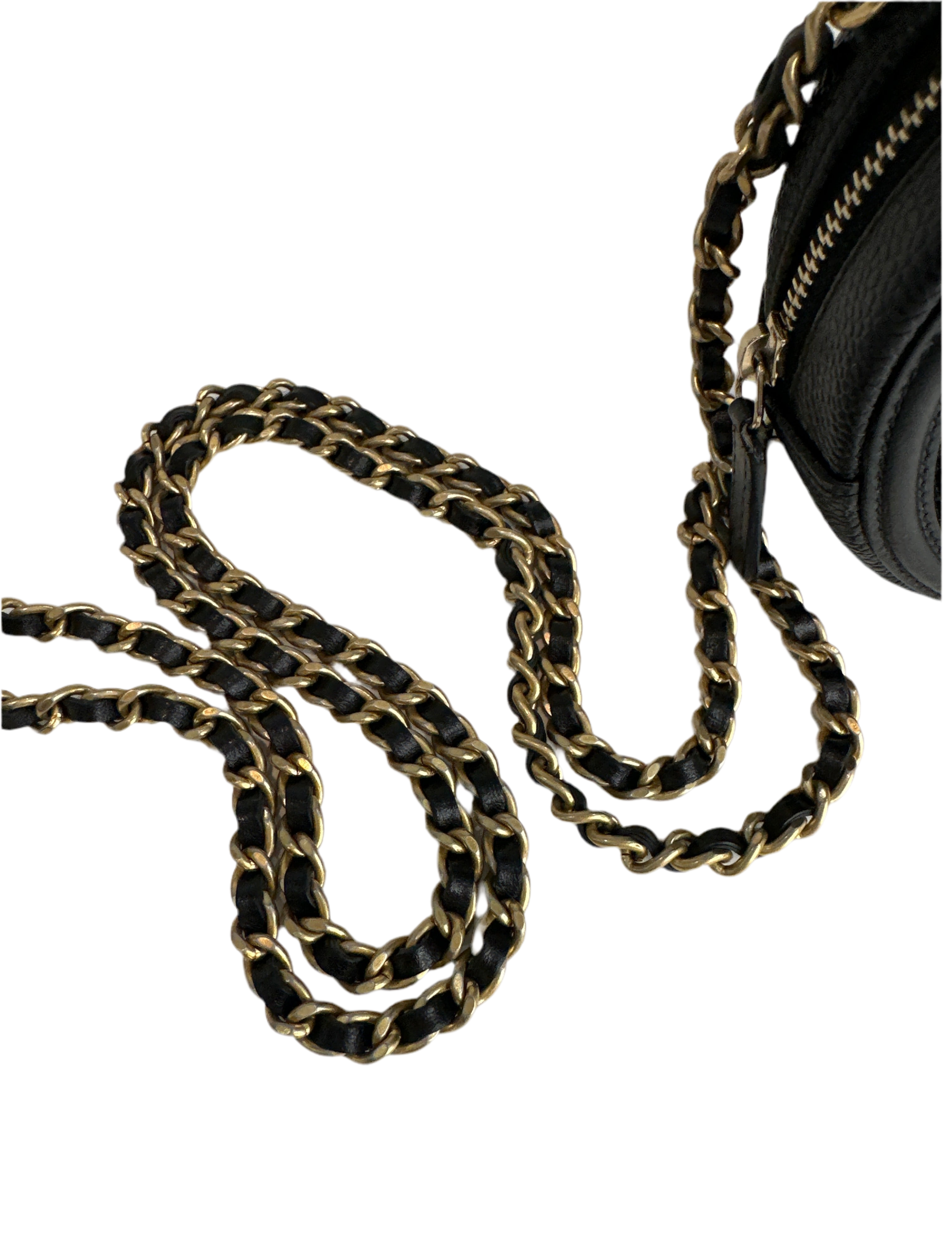 Chanel Filigree Round Clutch with Chain – Mini Quilted Caviar Leather