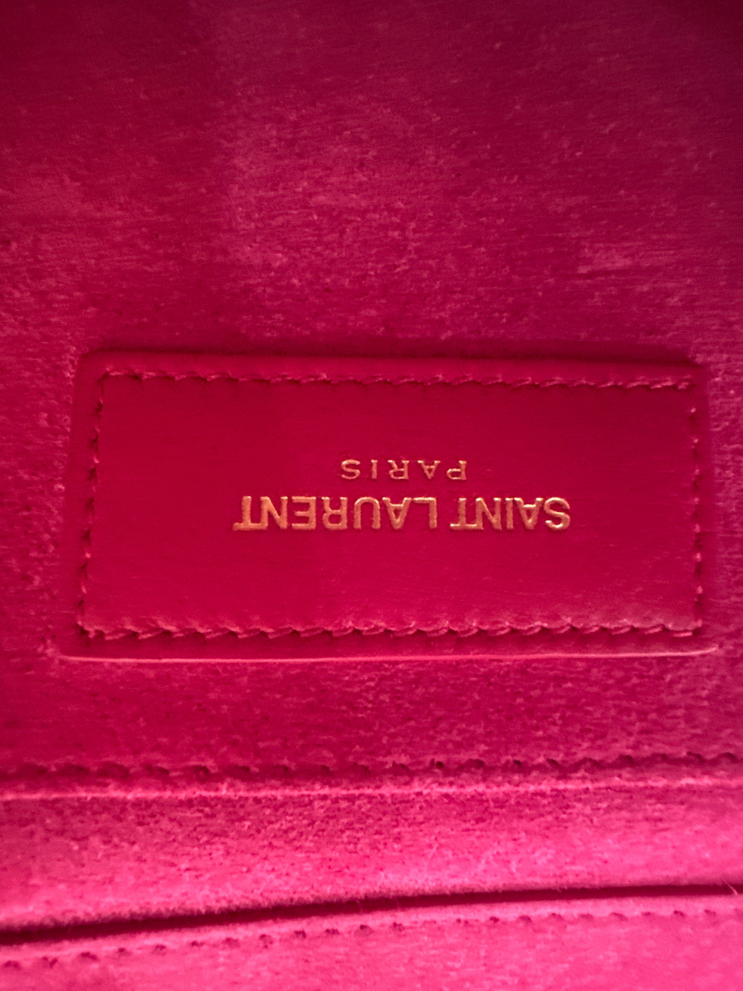 SAINT LAURENT Calfskin Classic Y Ligne Clutch Fuchsia