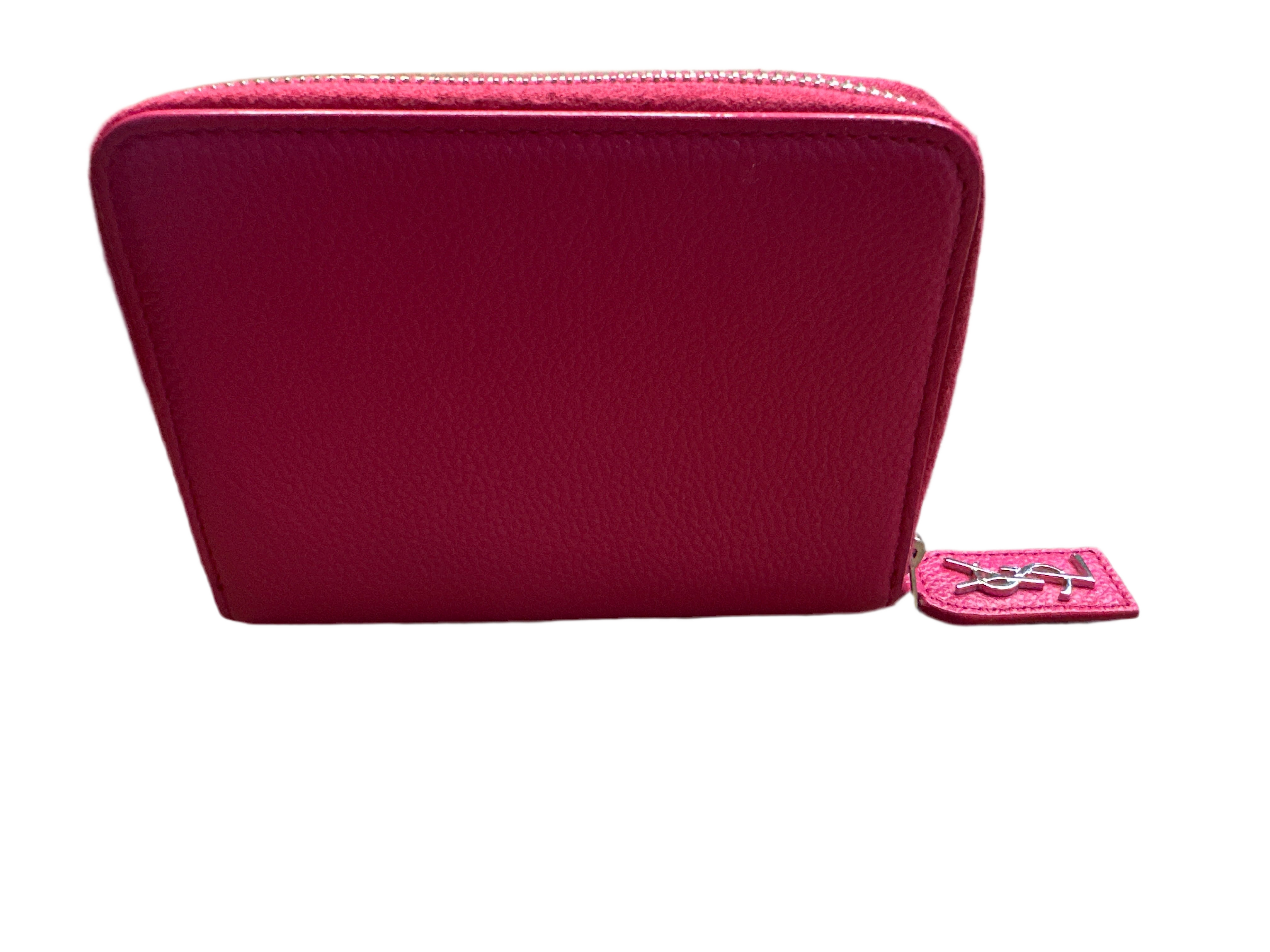 Saint Laurent YSL Round Bi-fold Wallet Pink Leather Women's SAINT LAURENT