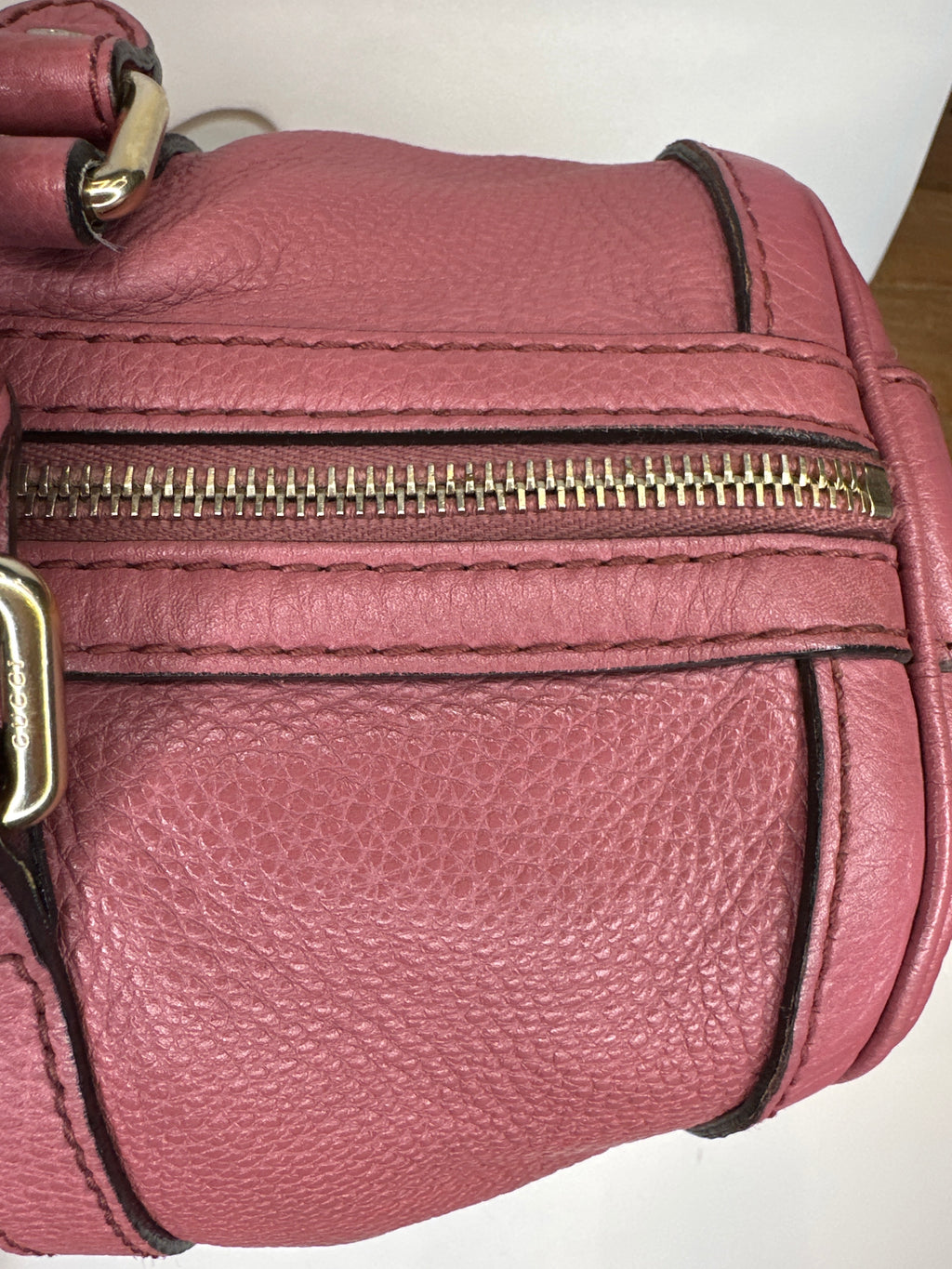 Vintage Gucci Rose Pink Leather Web Line Boston Speedy 2way Tote Bag with COA