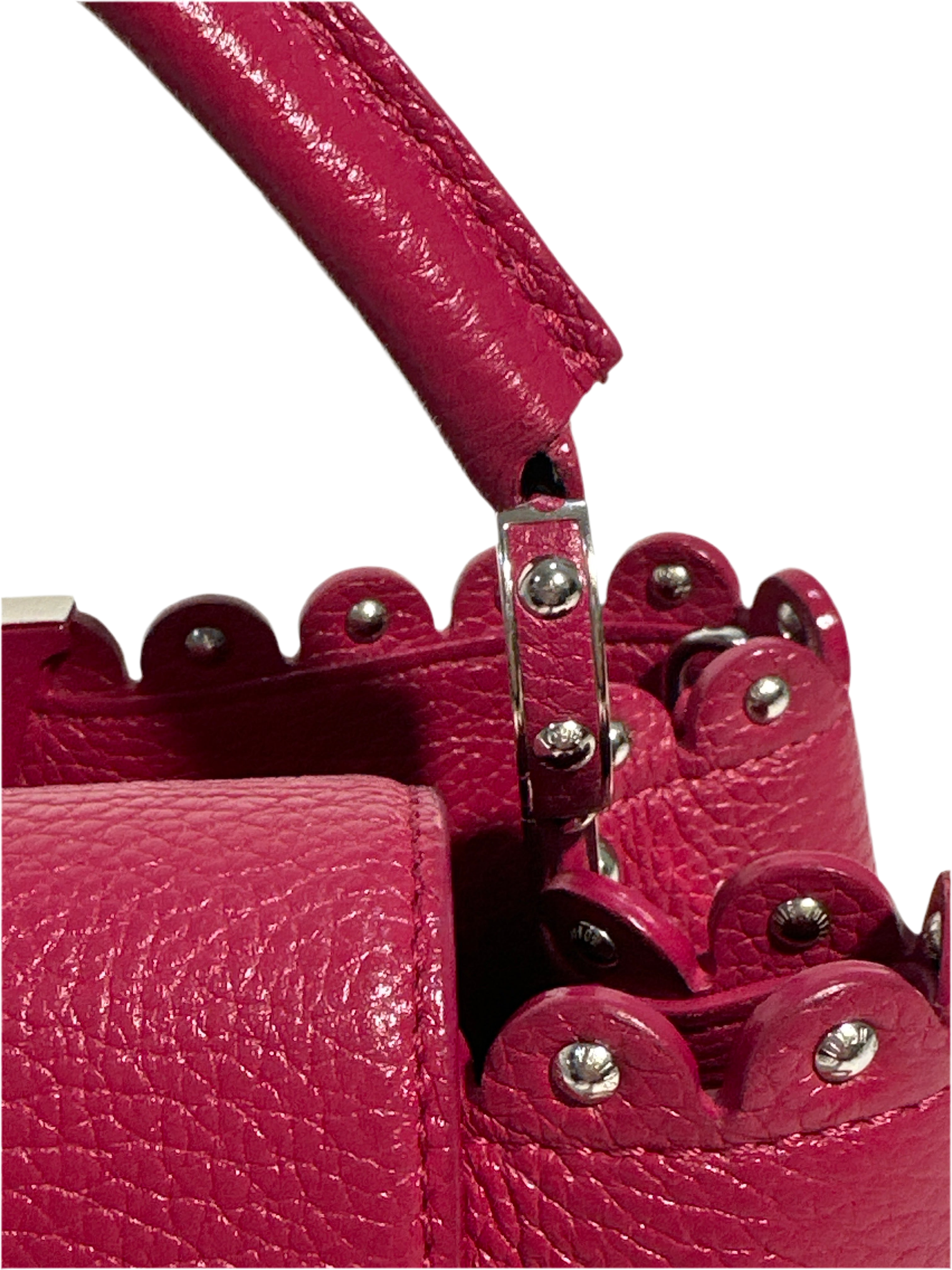 Louis Vuitton Taurillon Lace Croquets Capucines BB Groseille