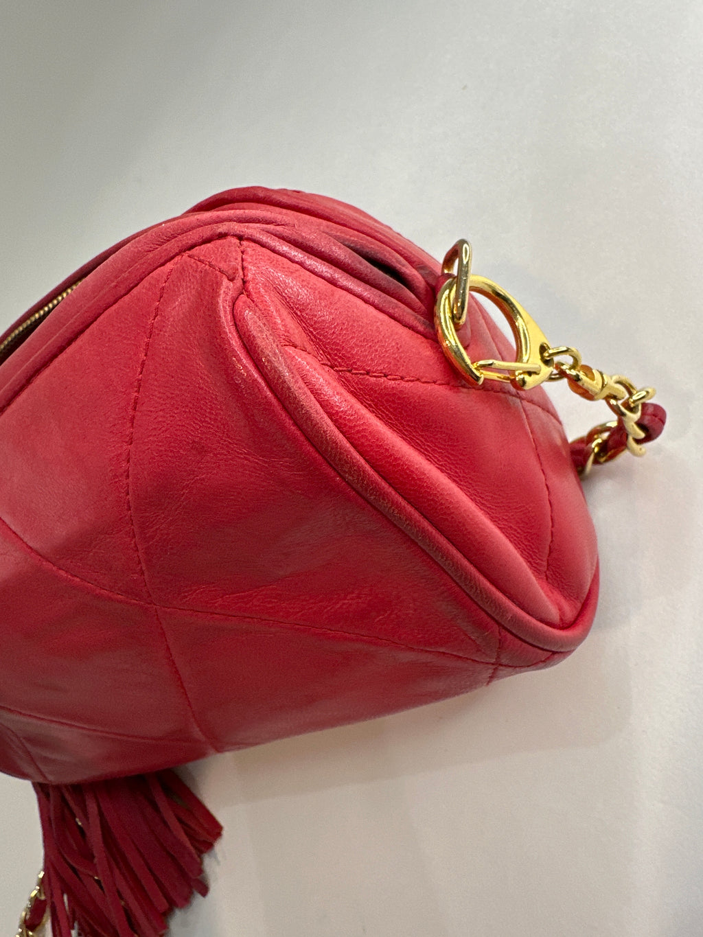 Vintage CHANEL Chain Shoulder Matelasse Lambskin Fringe Shoulder Bag with COA and card. Series 0