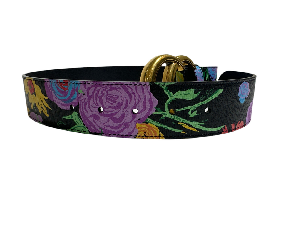 GUCCI X KEN SCOTT Calfskin Double G Belt 75/30 Floral Collab