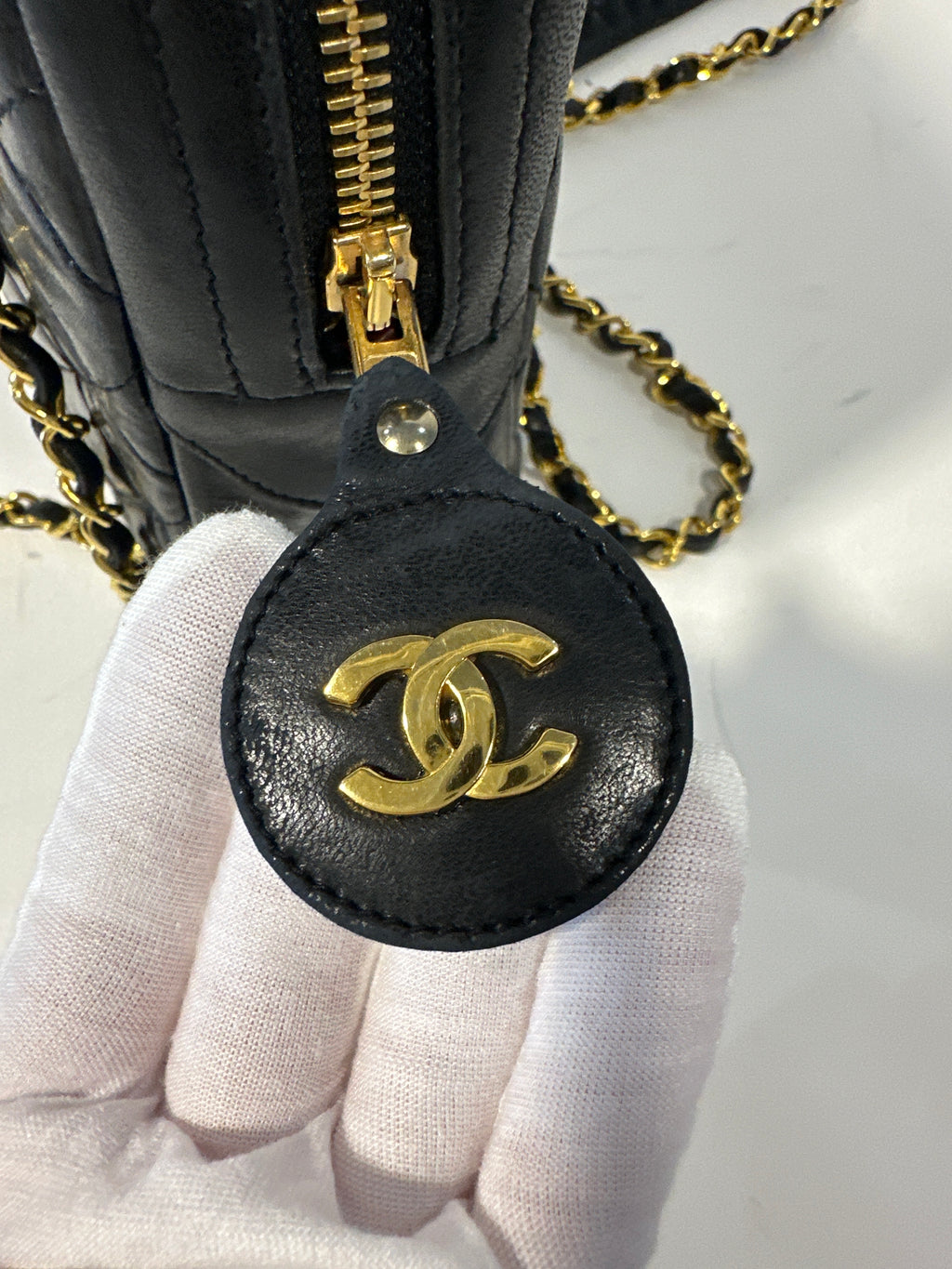 Chanel Vintage Lambskin Chain Camera Bag with COA, dust bag and card