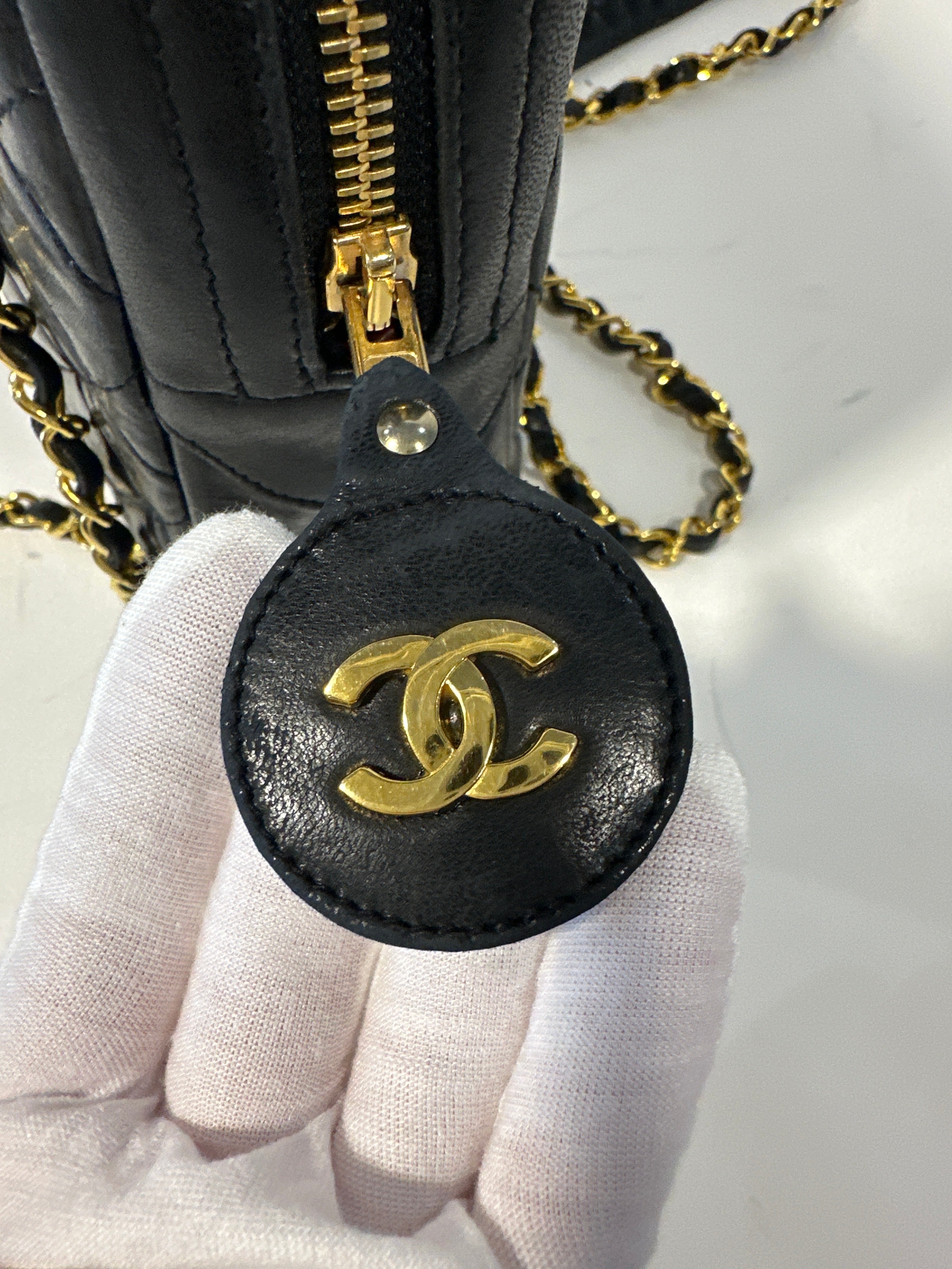 Chanel Vintage Lambskin Chain Camera Bag with COA, dust bag and card