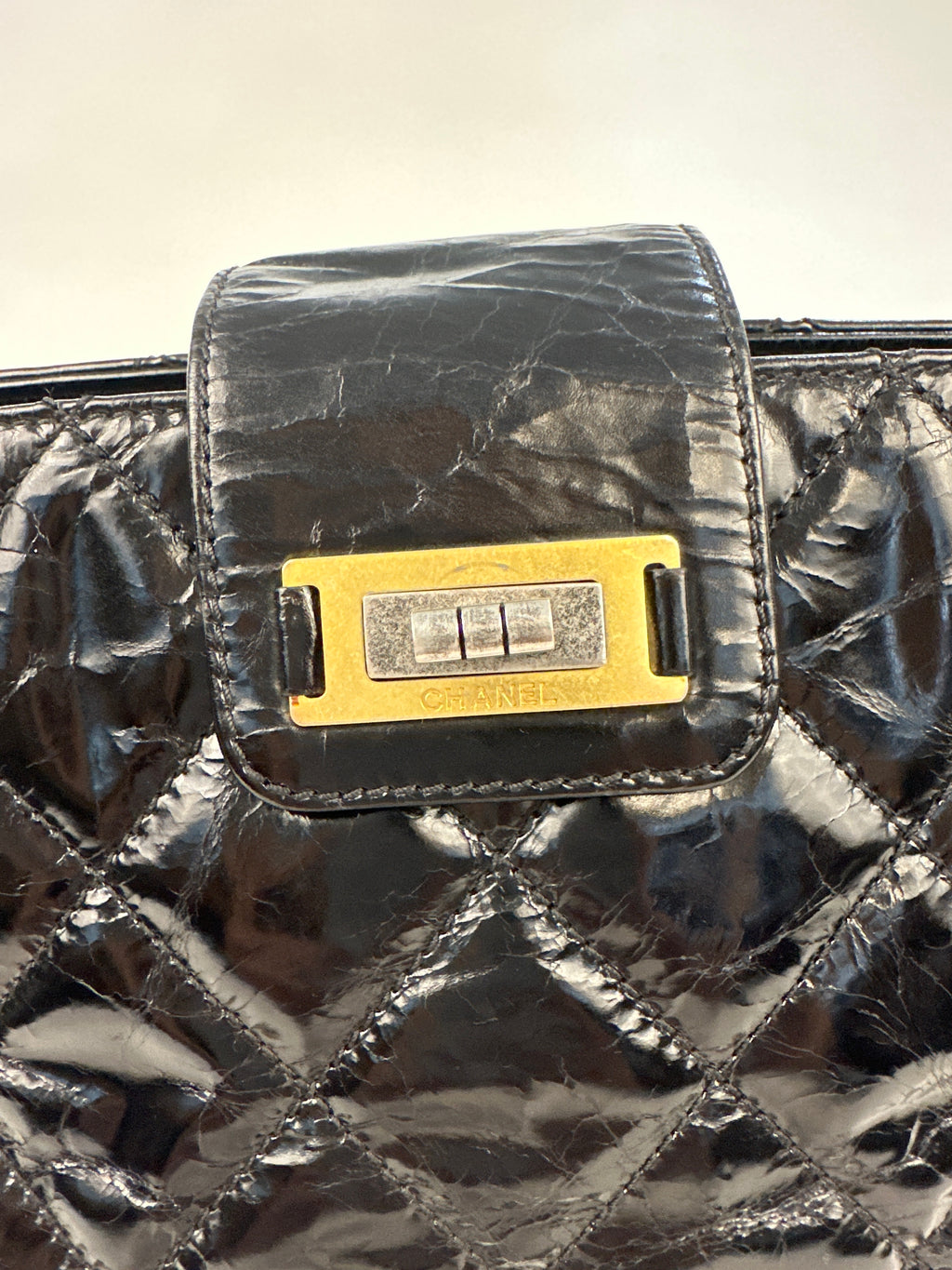 Chanel Glazed Crackled Calfskin Small Reissue Tote Black 2011-2012 with COA