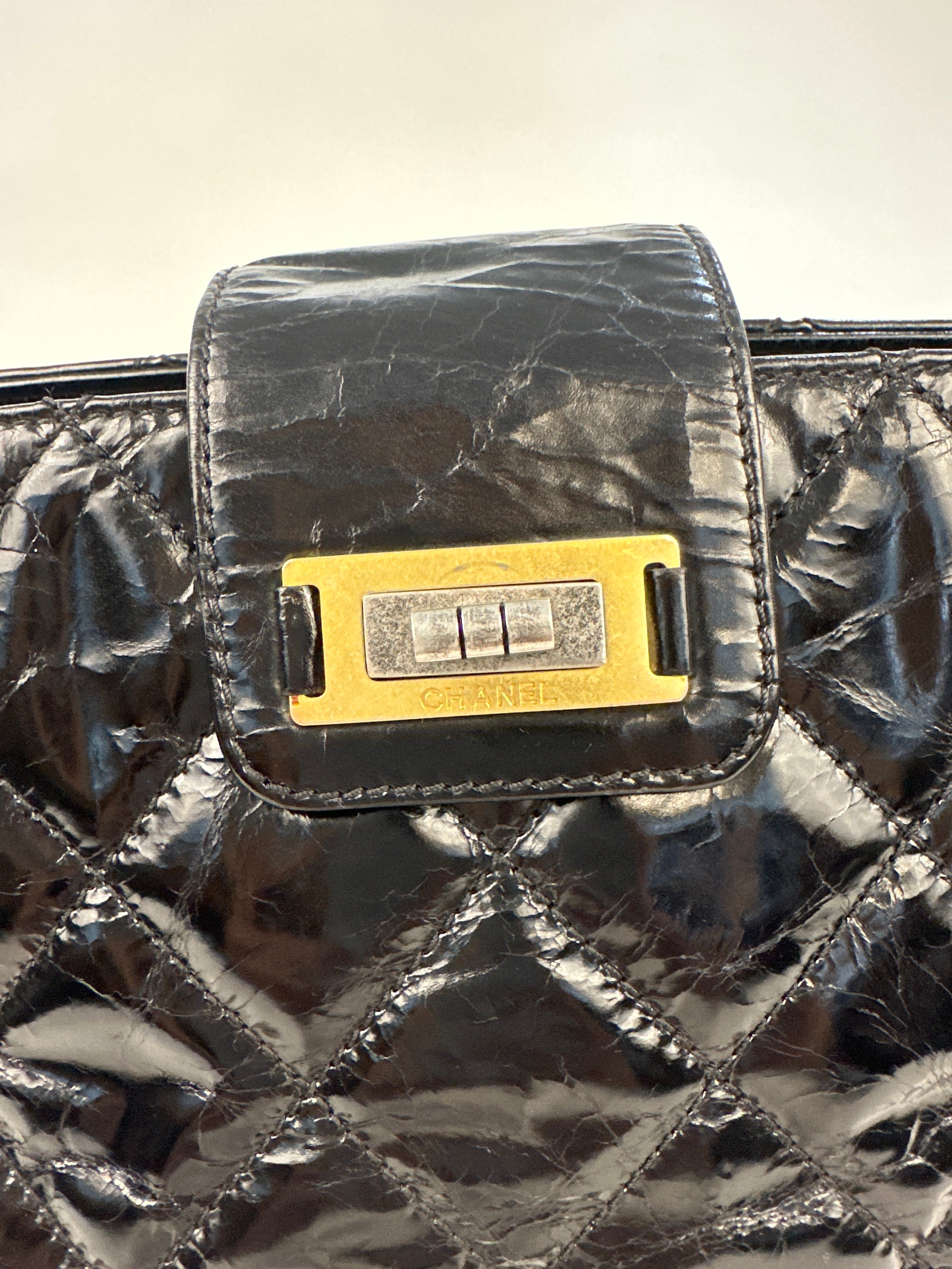 Chanel Glazed Crackled Calfskin Small Reissue Tote Black 2011-2012 with COA