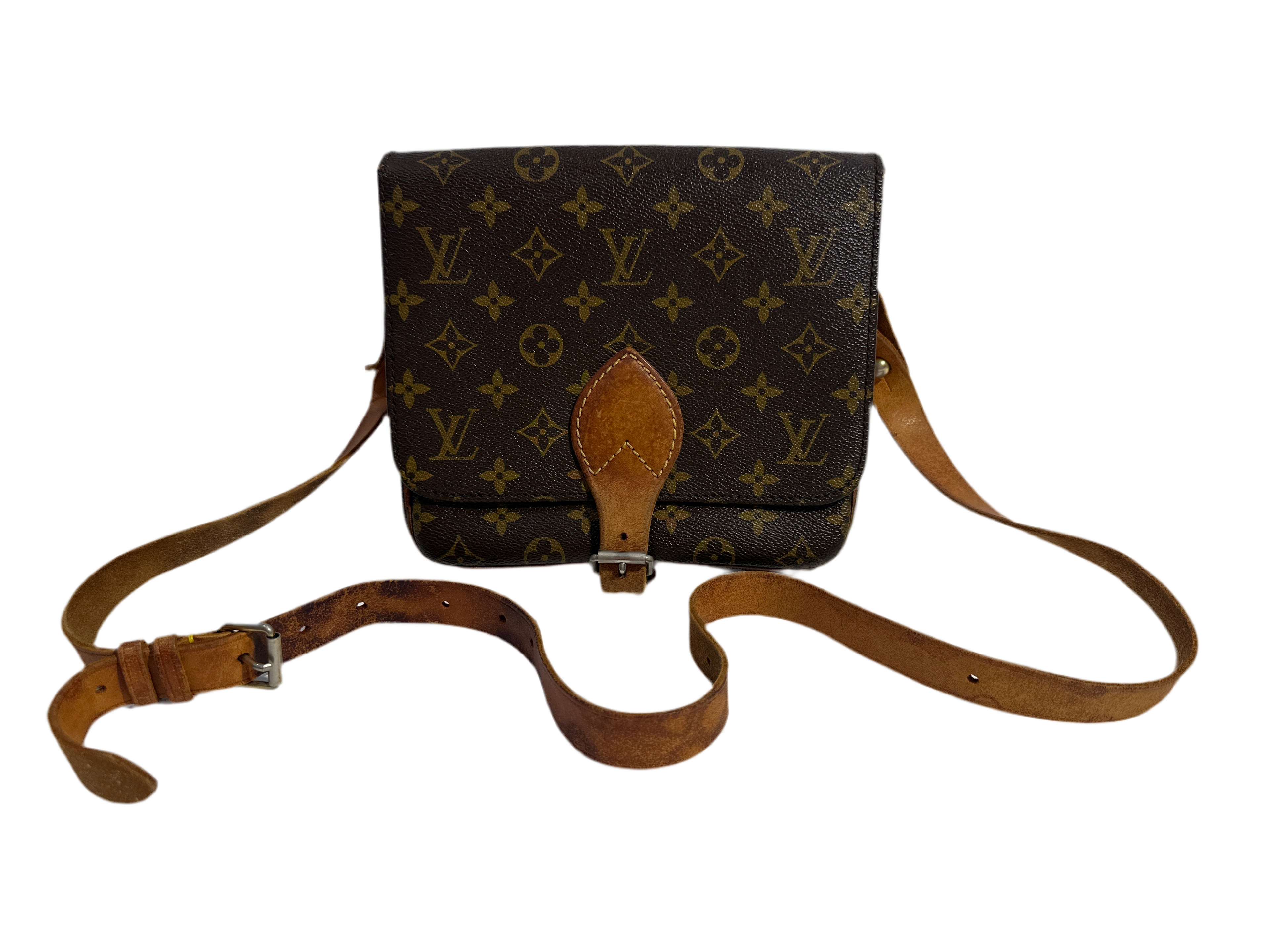 Vintage LOUIS VUITTON Cartouchiere MM Shoulder Bag Monogram Leather Brown- project bag