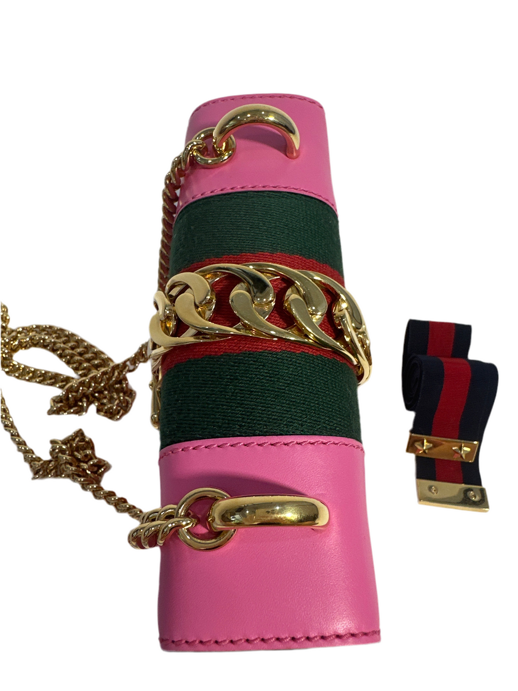 Gucci Pink Leather Mini Sylvie Chain Shoulder Bag