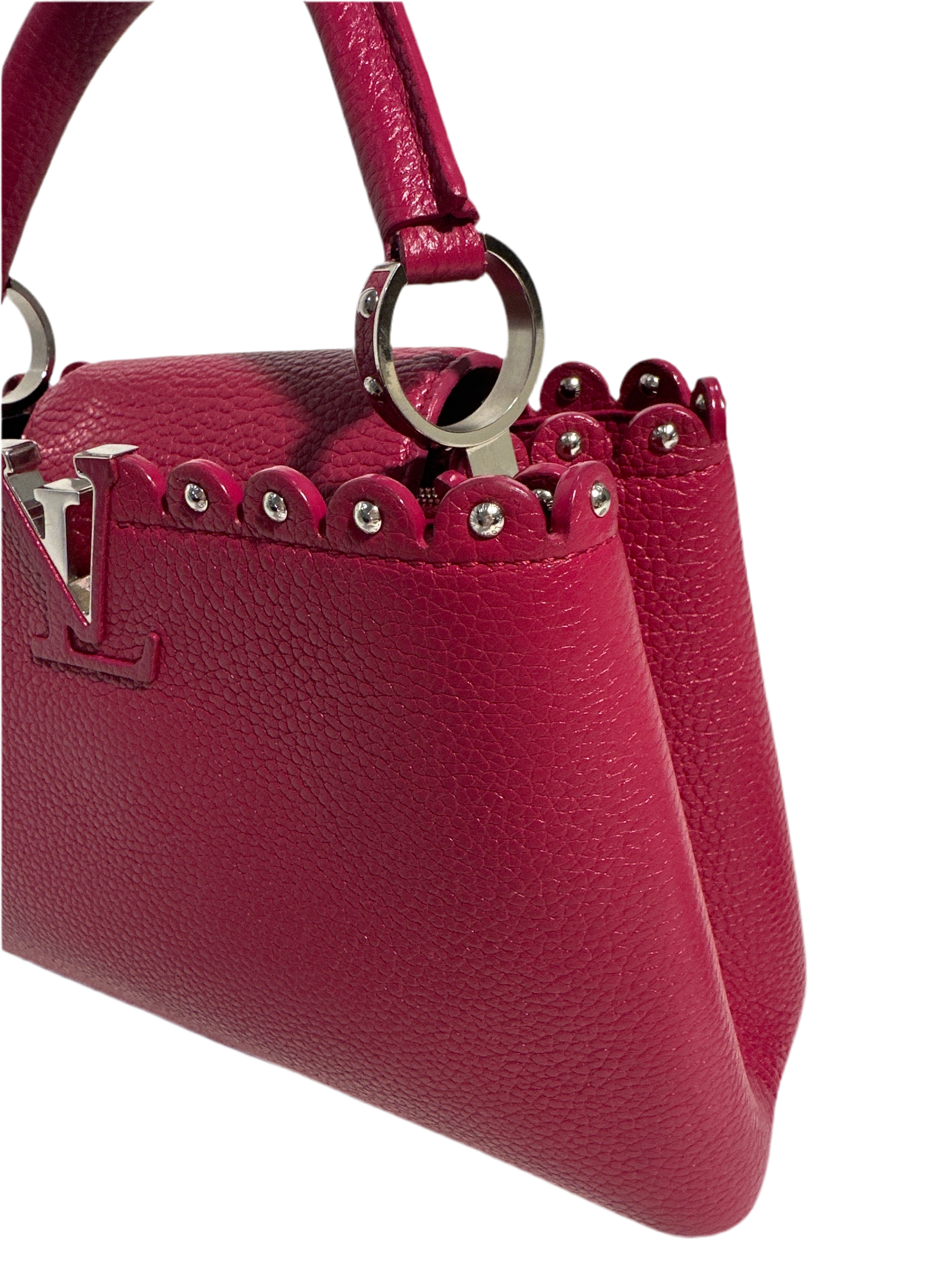 Louis Vuitton Taurillon Lace Croquets Capucines BB Groseille