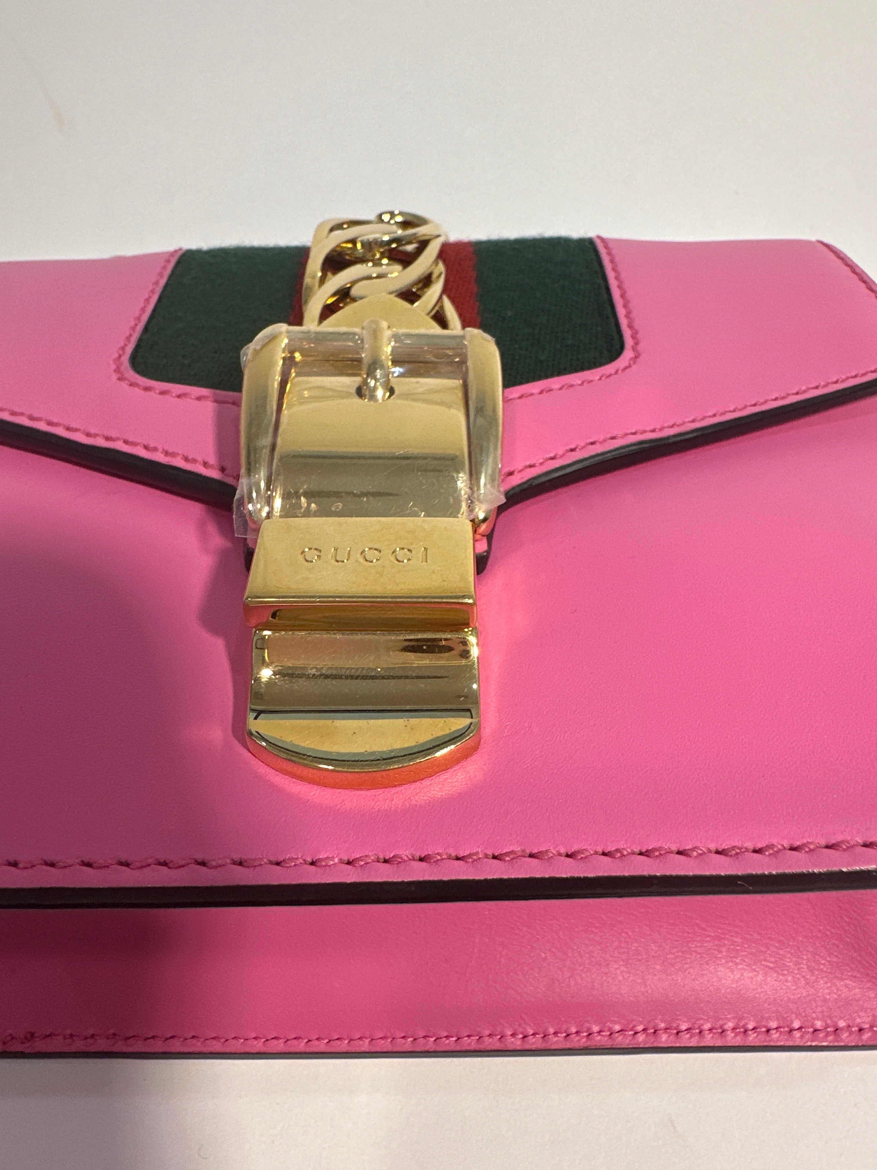 Gucci Pink Leather Mini Sylvie Chain Shoulder Bag